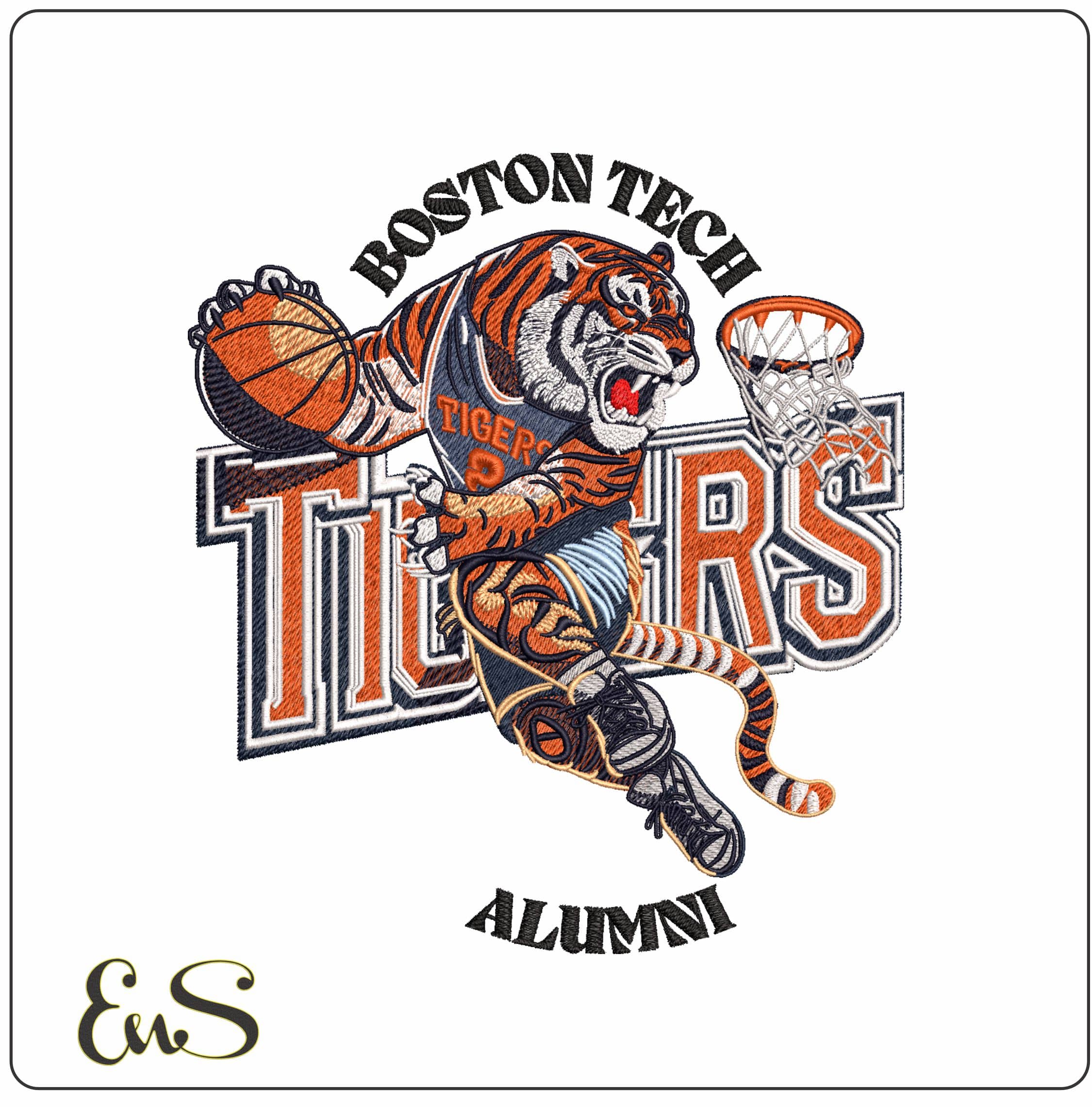 Boston Tech Alumni Tiger Basketball - Elegant embroidery design file - instant download