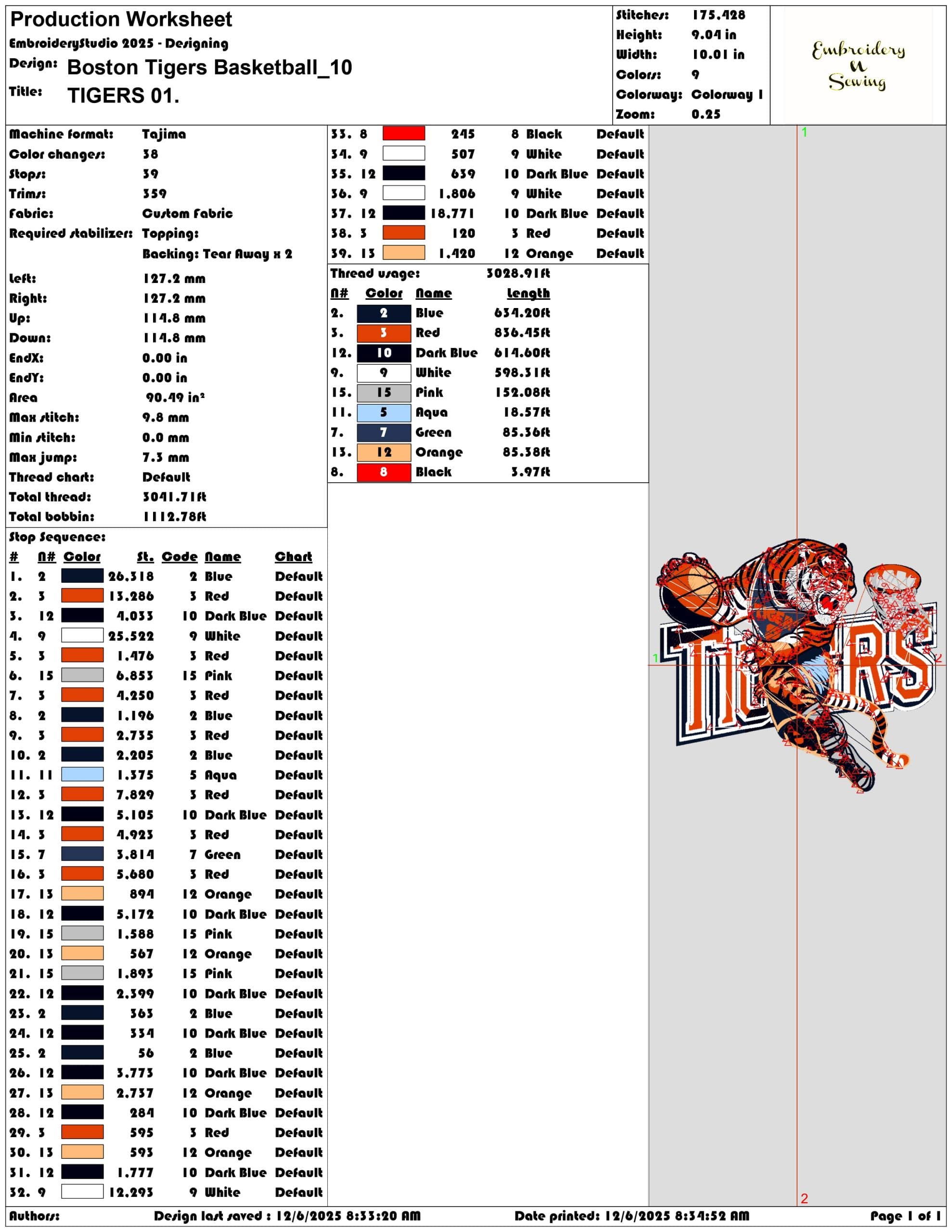 Boston Tigers Basketball - Elegant embroidery design file - instant download — view 3
