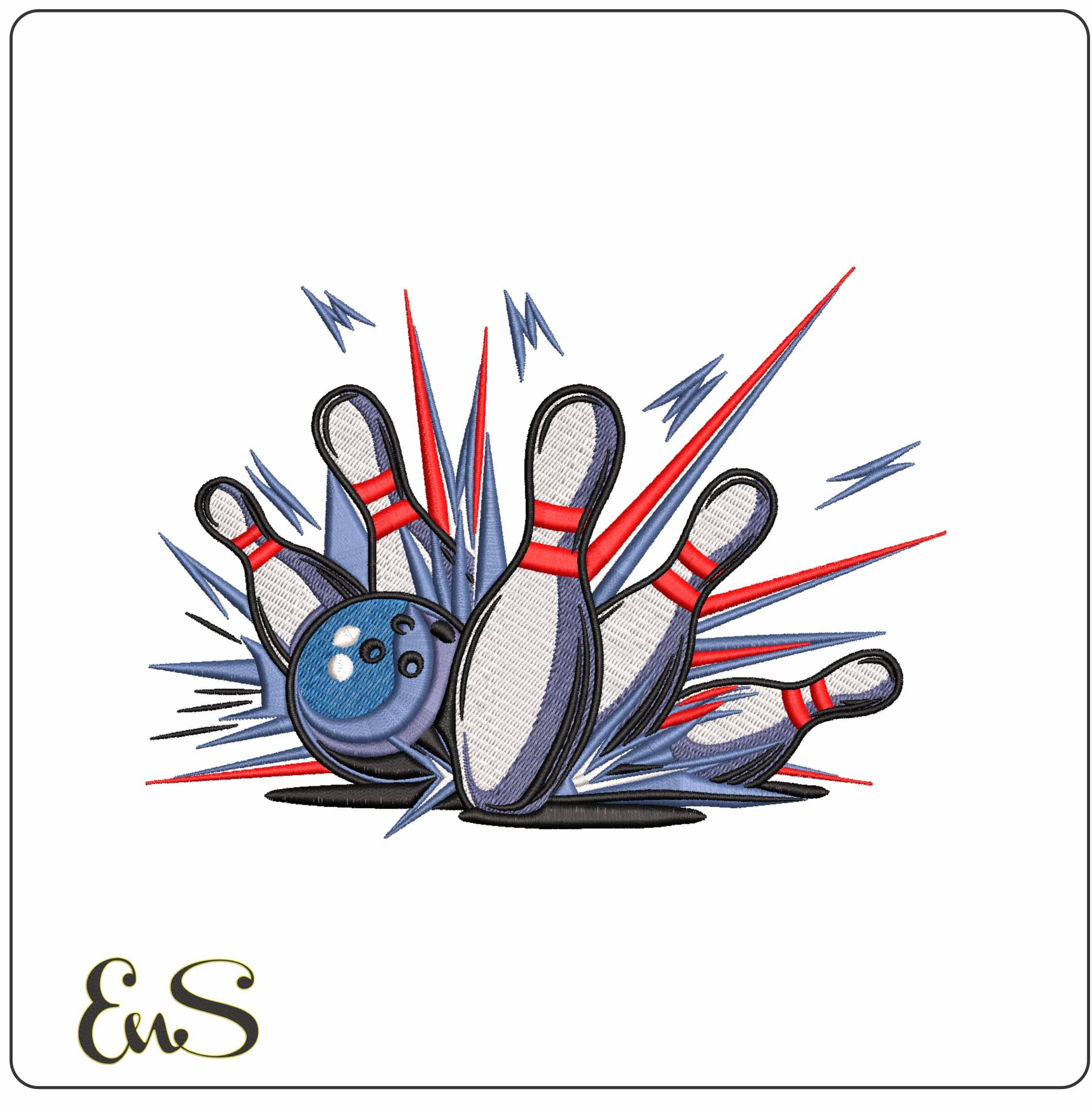 Bowling Pins and Ball Strike - Elegant embroidery design file - instant download