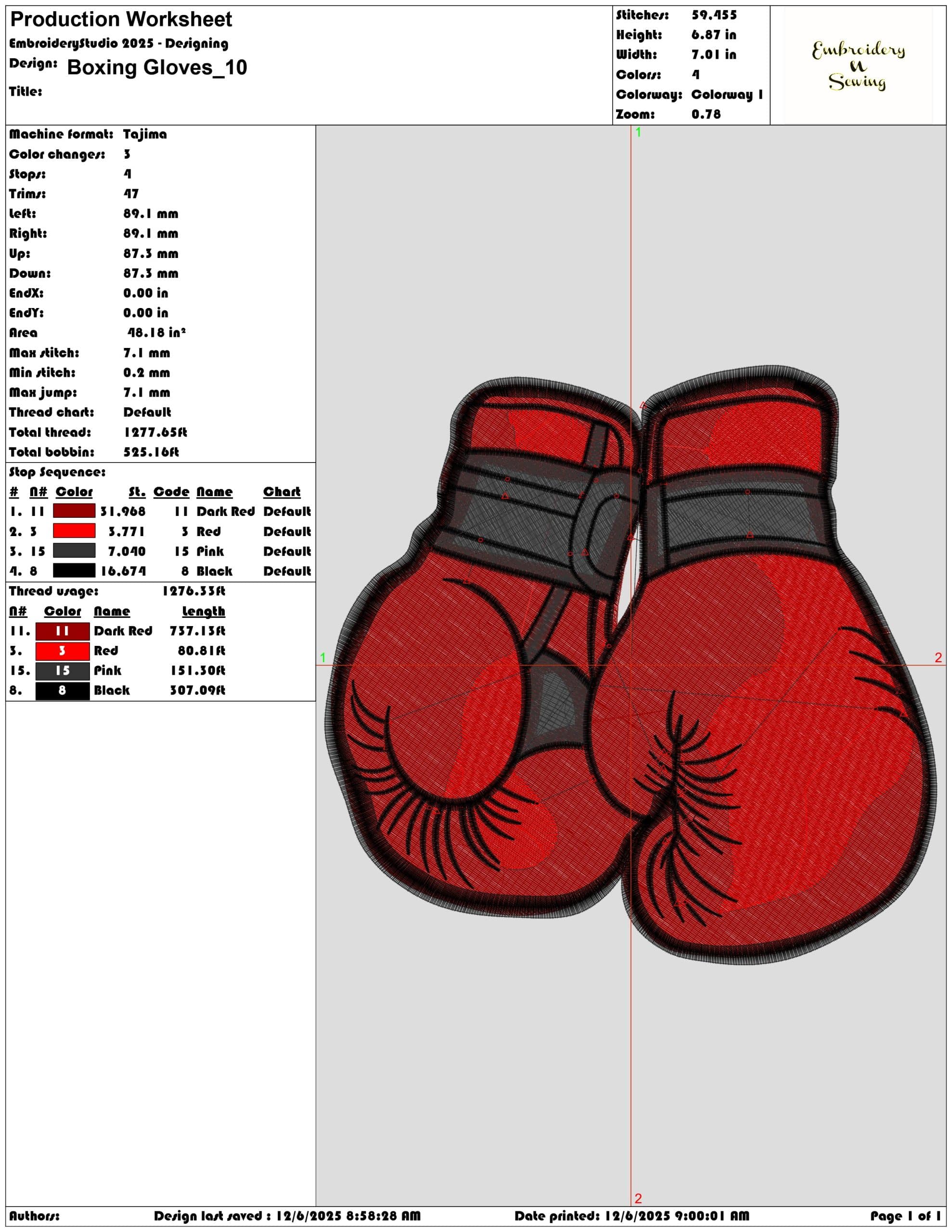 Boxing Gloves - Elegant embroidery design file - instant download — view 3