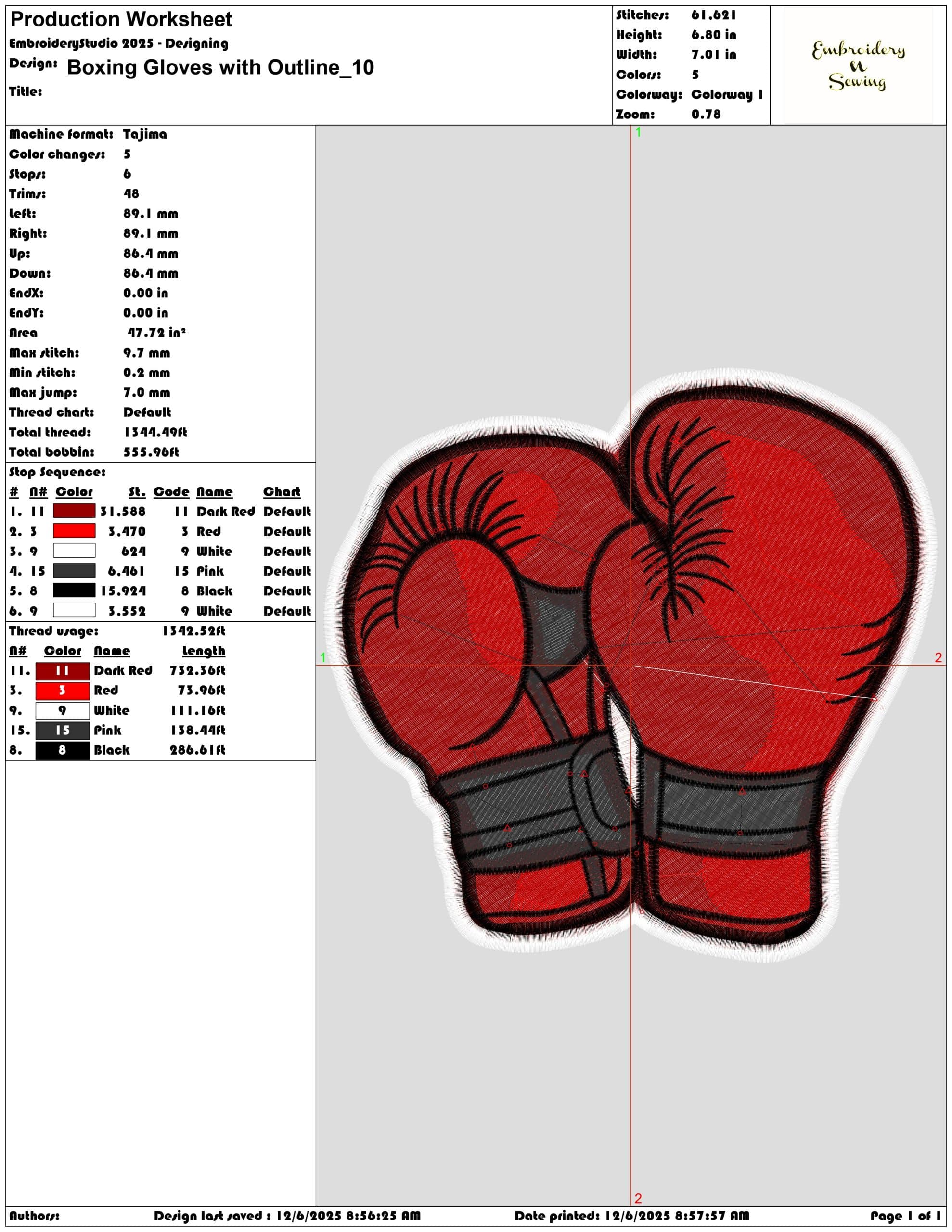 Boxing Gloves with Outline - Elegant embroidery design file - instant download — view 3