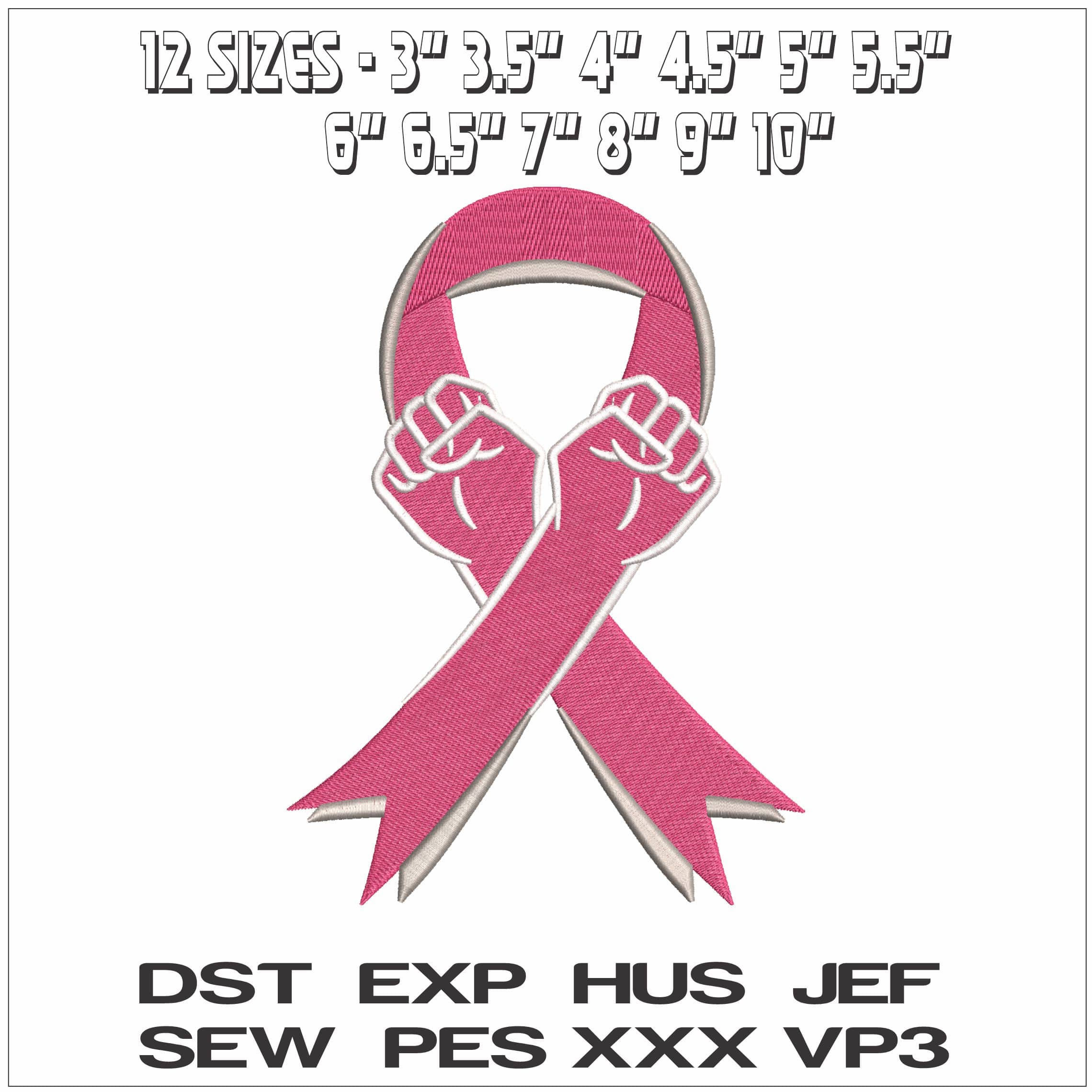 Breast Cancer Fists to Fight - Elegant embroidery design file - instant download — view 2