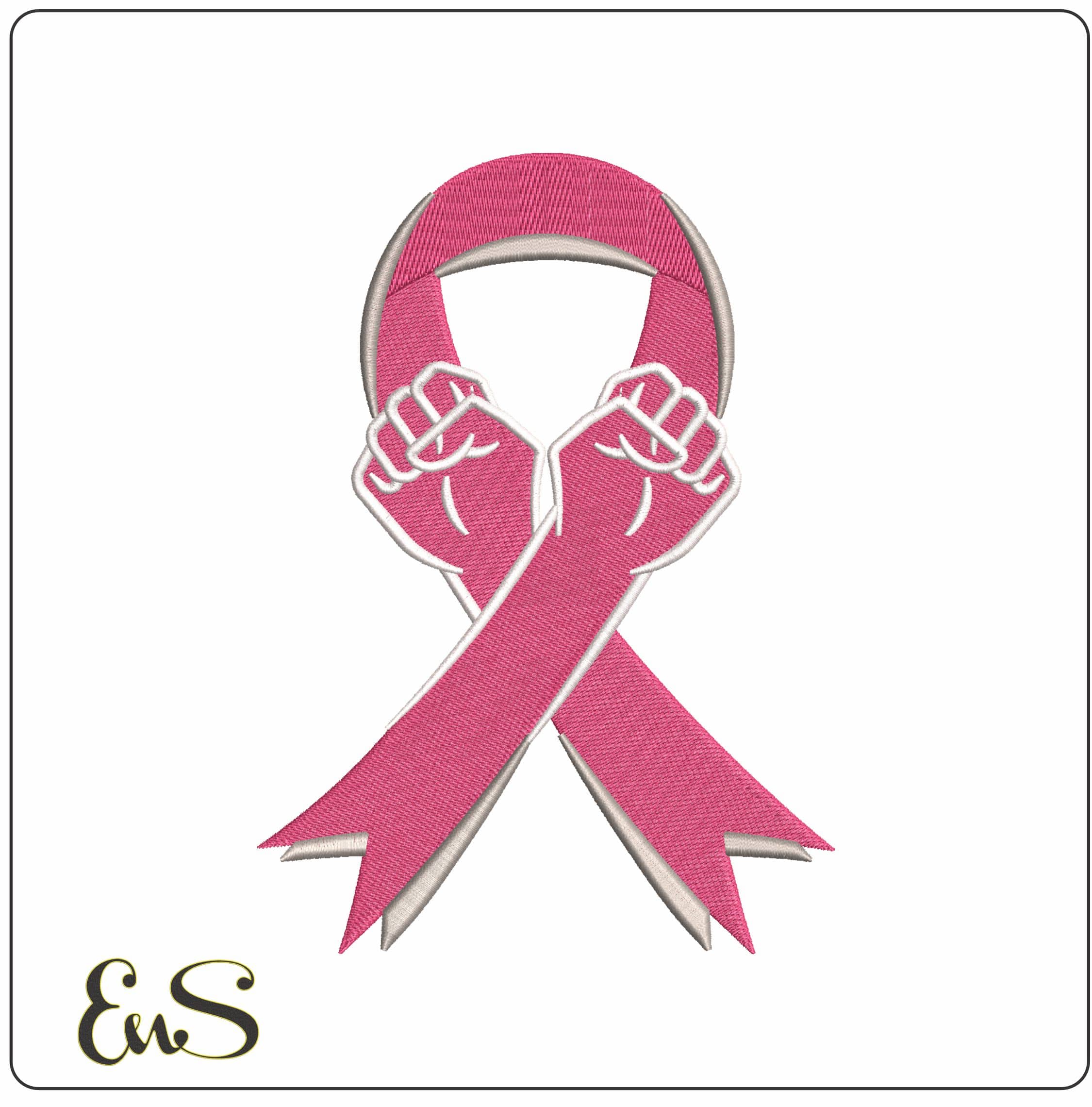 Breast Cancer Fists to Fight - Elegant embroidery design file - instant download