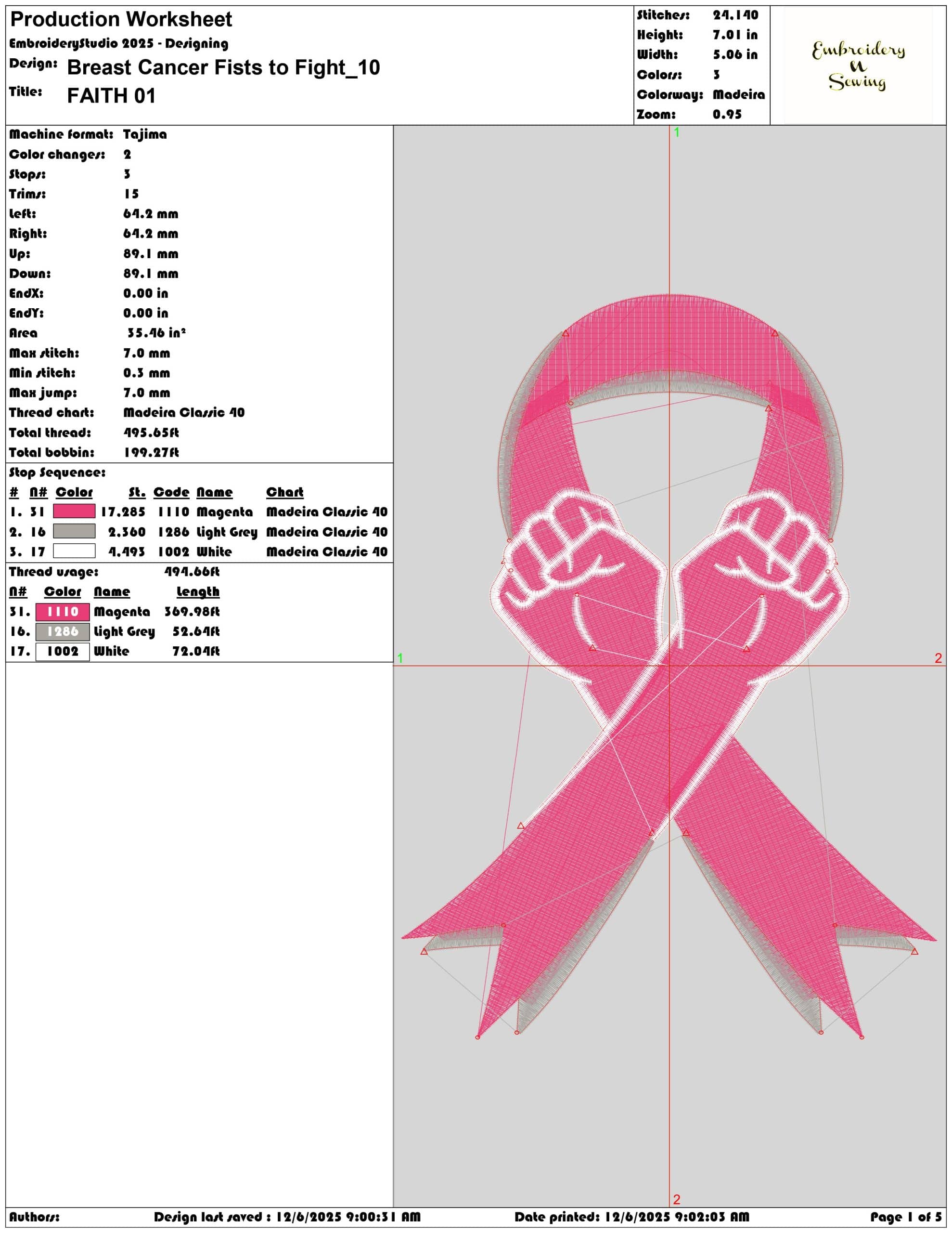 Breast Cancer Fists to Fight - Elegant embroidery design file - instant download — view 3