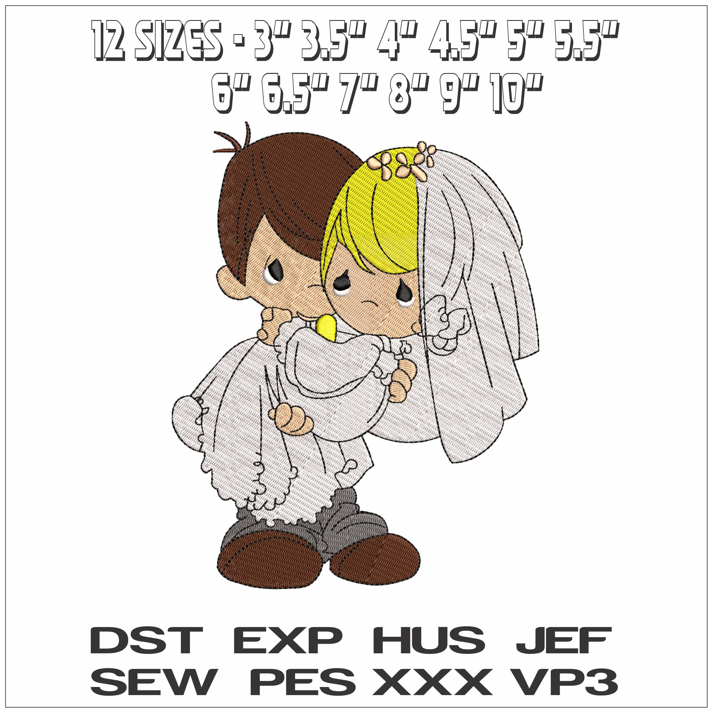 Bride and Groom Cartoon Chibli - Elegant embroidery design file - instant download — view 2