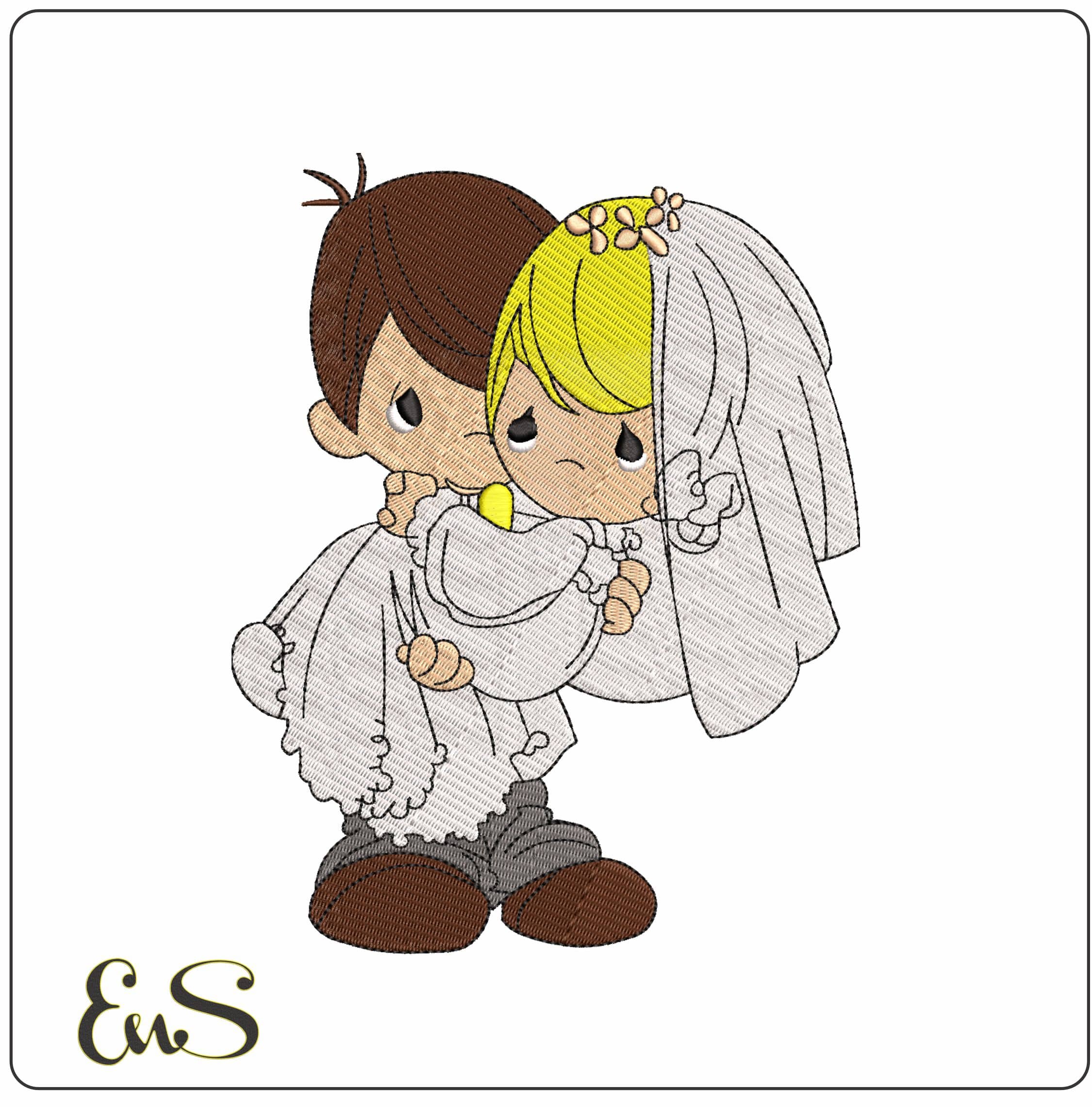 Bride and Groom Cartoon Chibli - Elegant embroidery design file - instant download