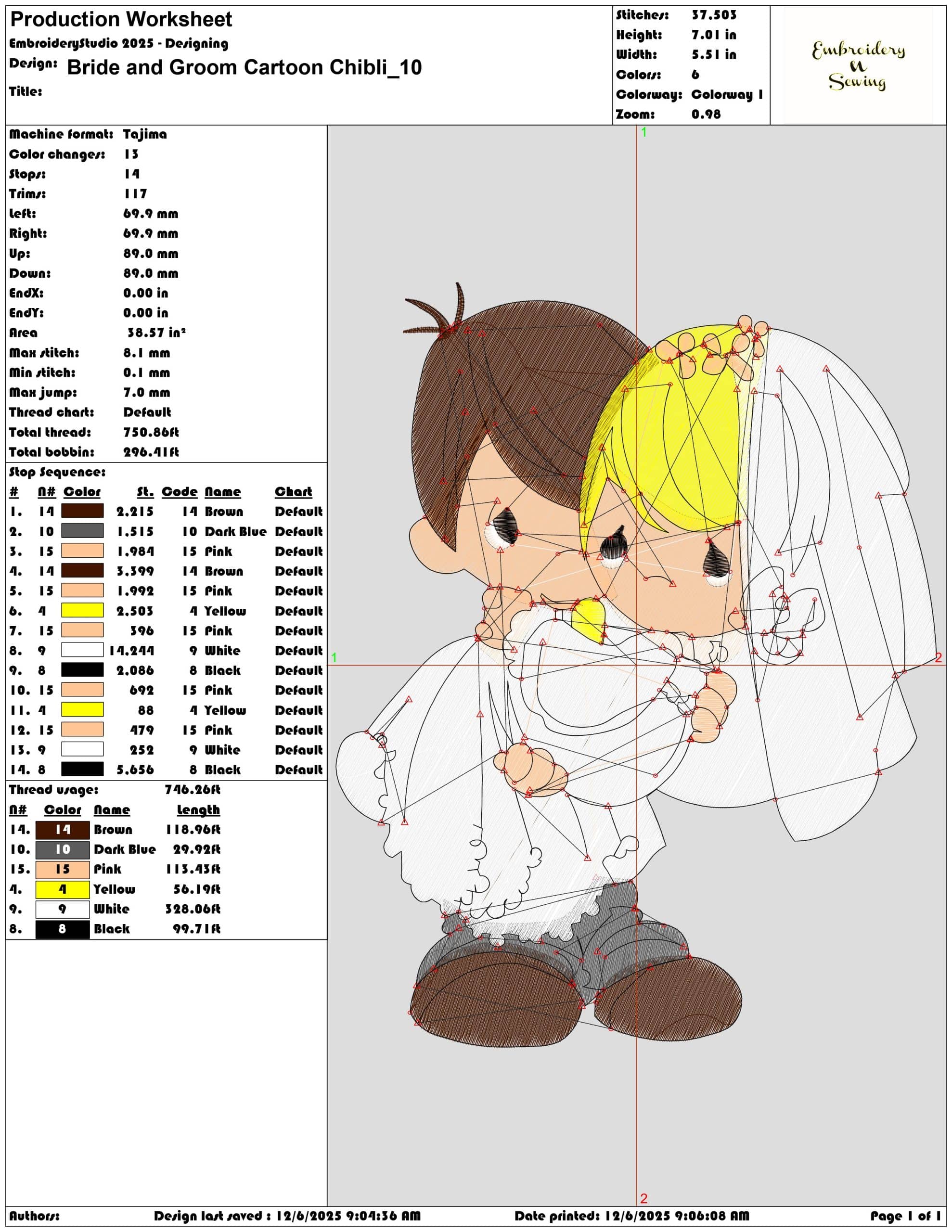 Bride and Groom Cartoon Chibli - Elegant embroidery design file - instant download — view 3