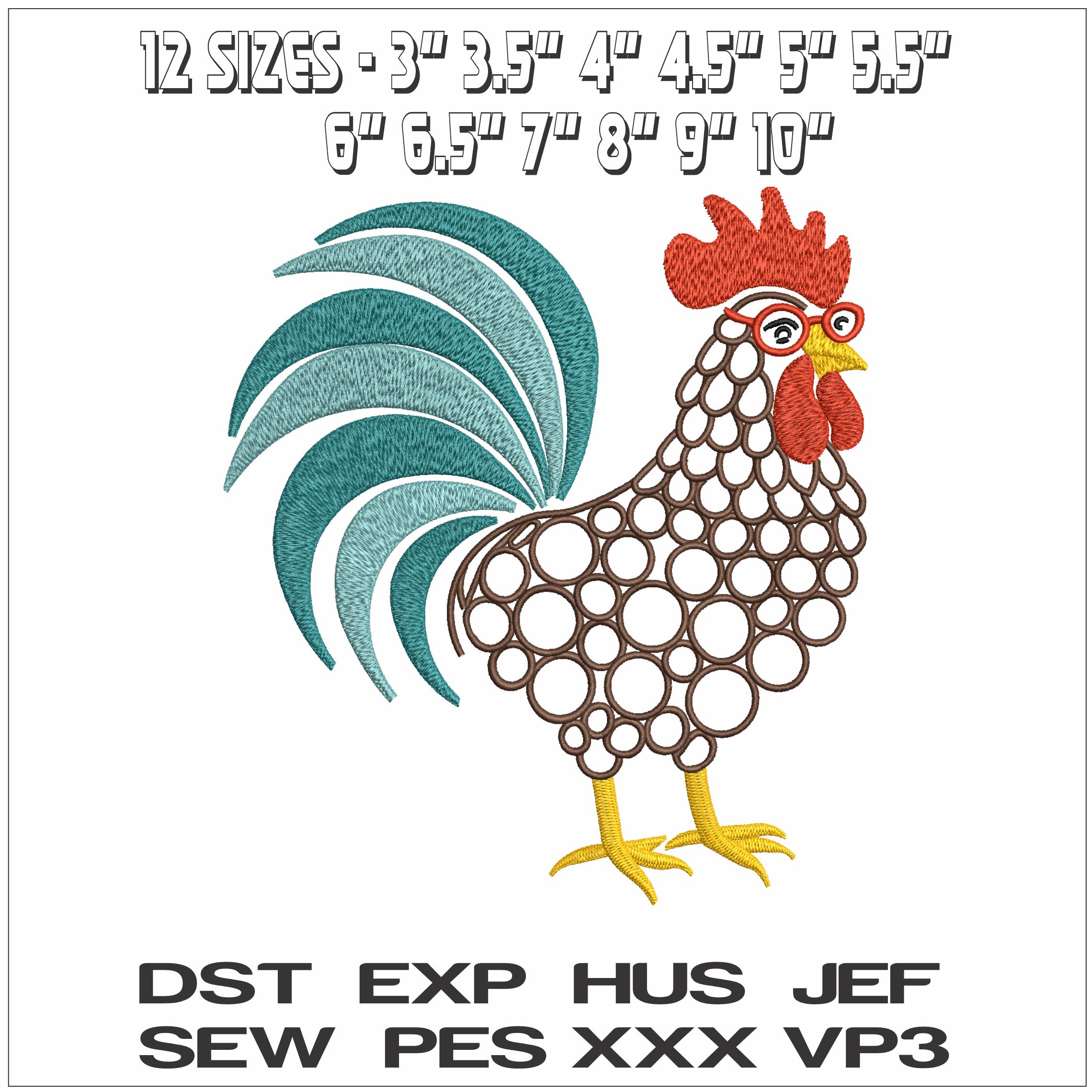 Bubbly body chicken with Glasses - Elegant embroidery design file - instant download — view 2