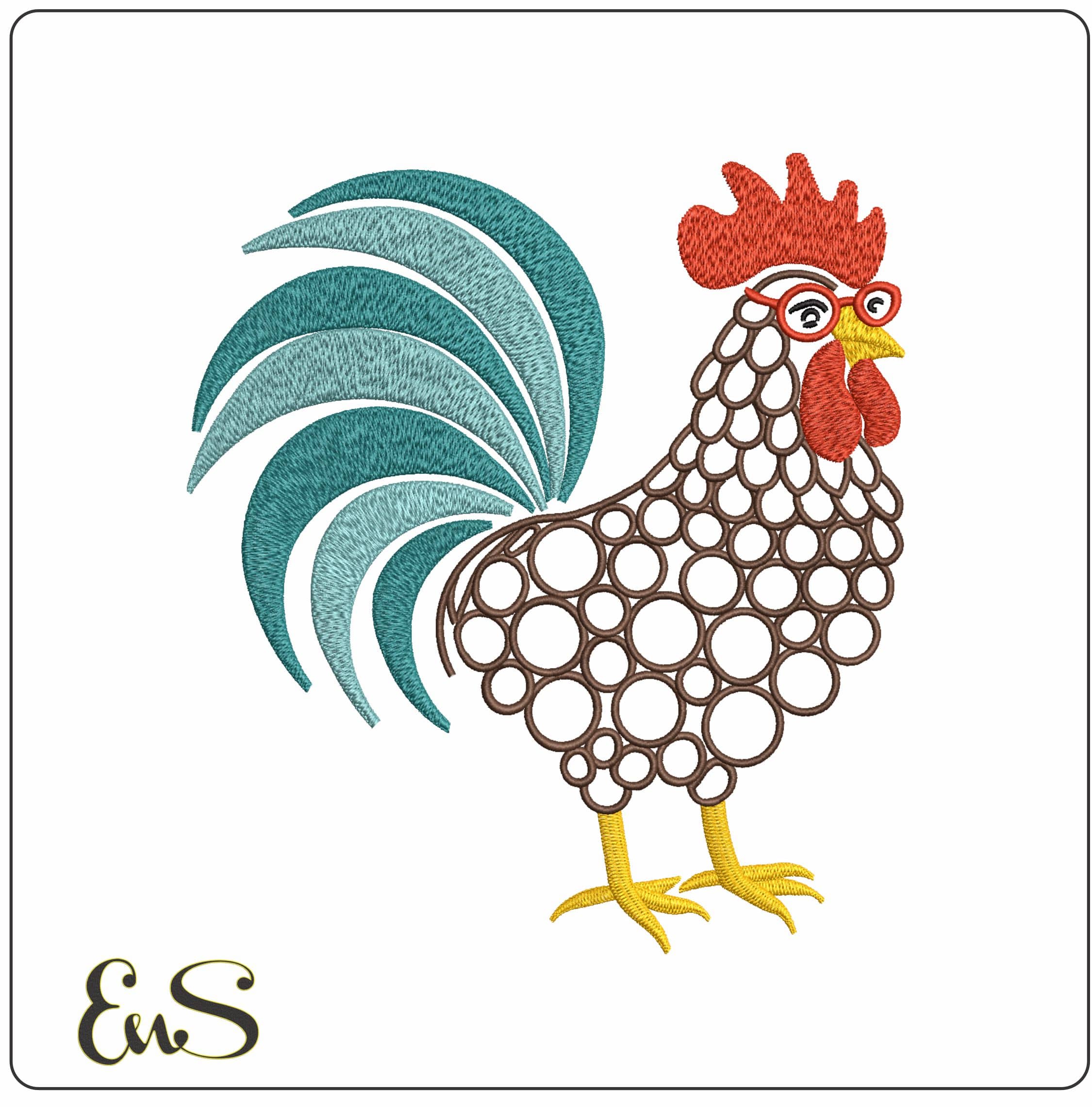 Bubbly body chicken with Glasses - Elegant embroidery design file - instant download
