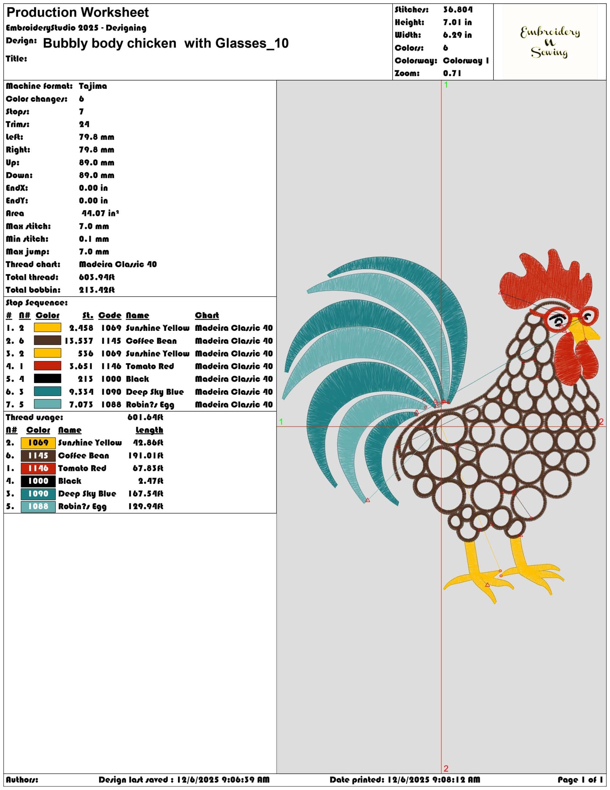 Bubbly body chicken with Glasses - Elegant embroidery design file - instant download — view 3