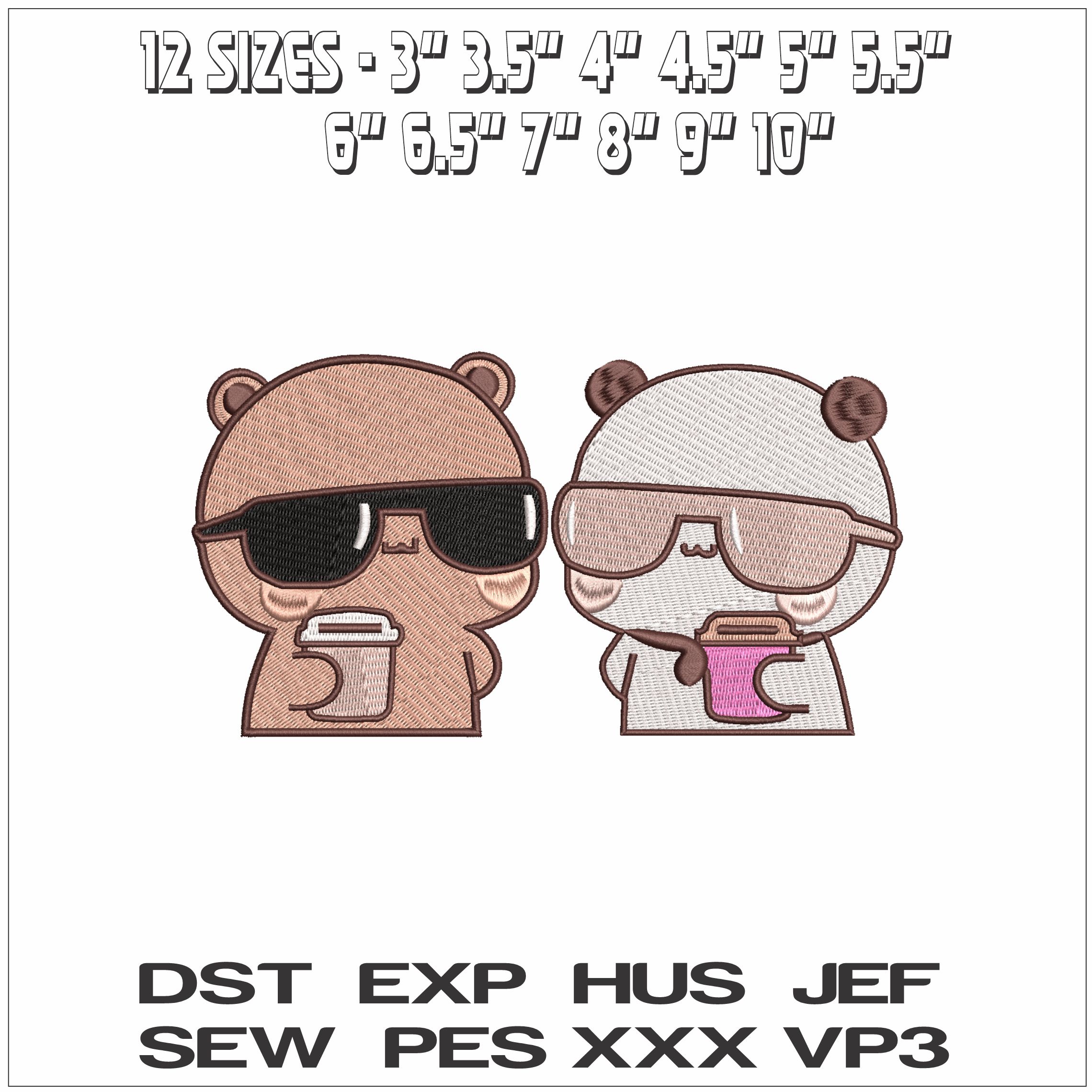 Bubu and Dudu having Coffee - Elegant embroidery design file - instant download — view 2