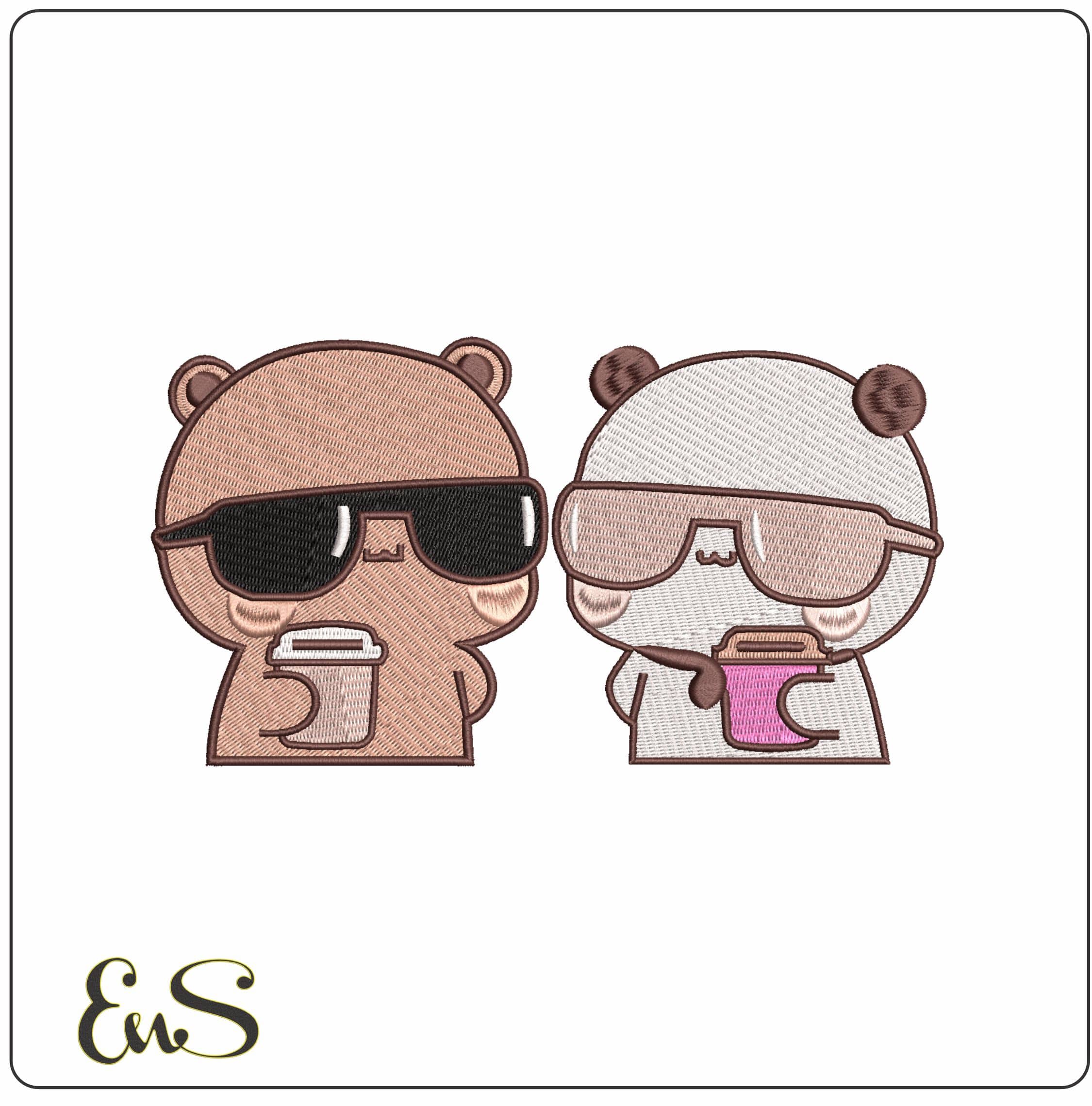Bubu and Dudu having Coffee - Elegant embroidery design file - instant download