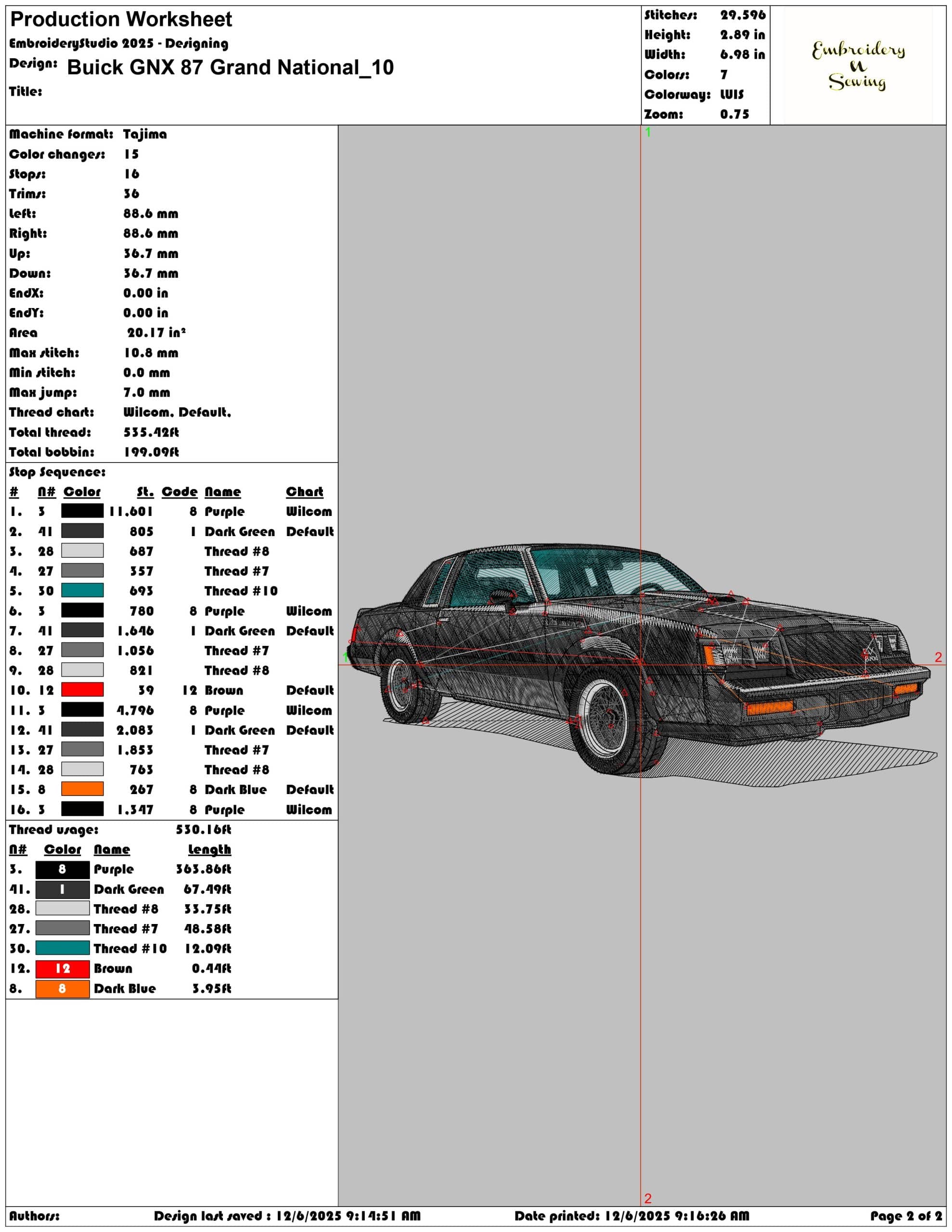 Buick GNX 87 Grand National - Elegant embroidery design file - instant download — view 3