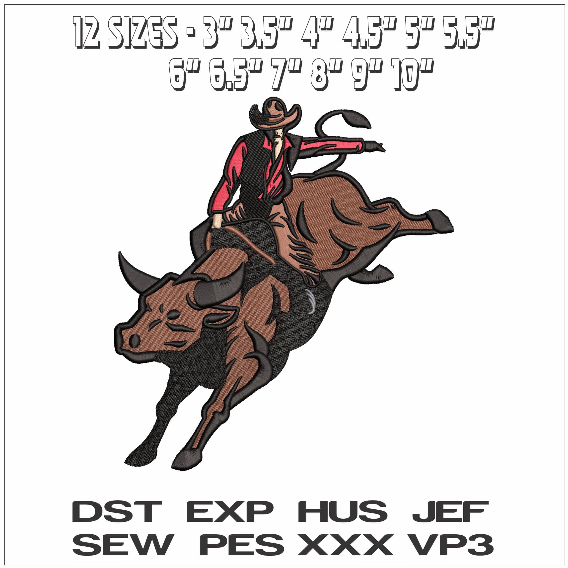 Bull Riding Cowboy - Elegant embroidery design file - instant download — view 2