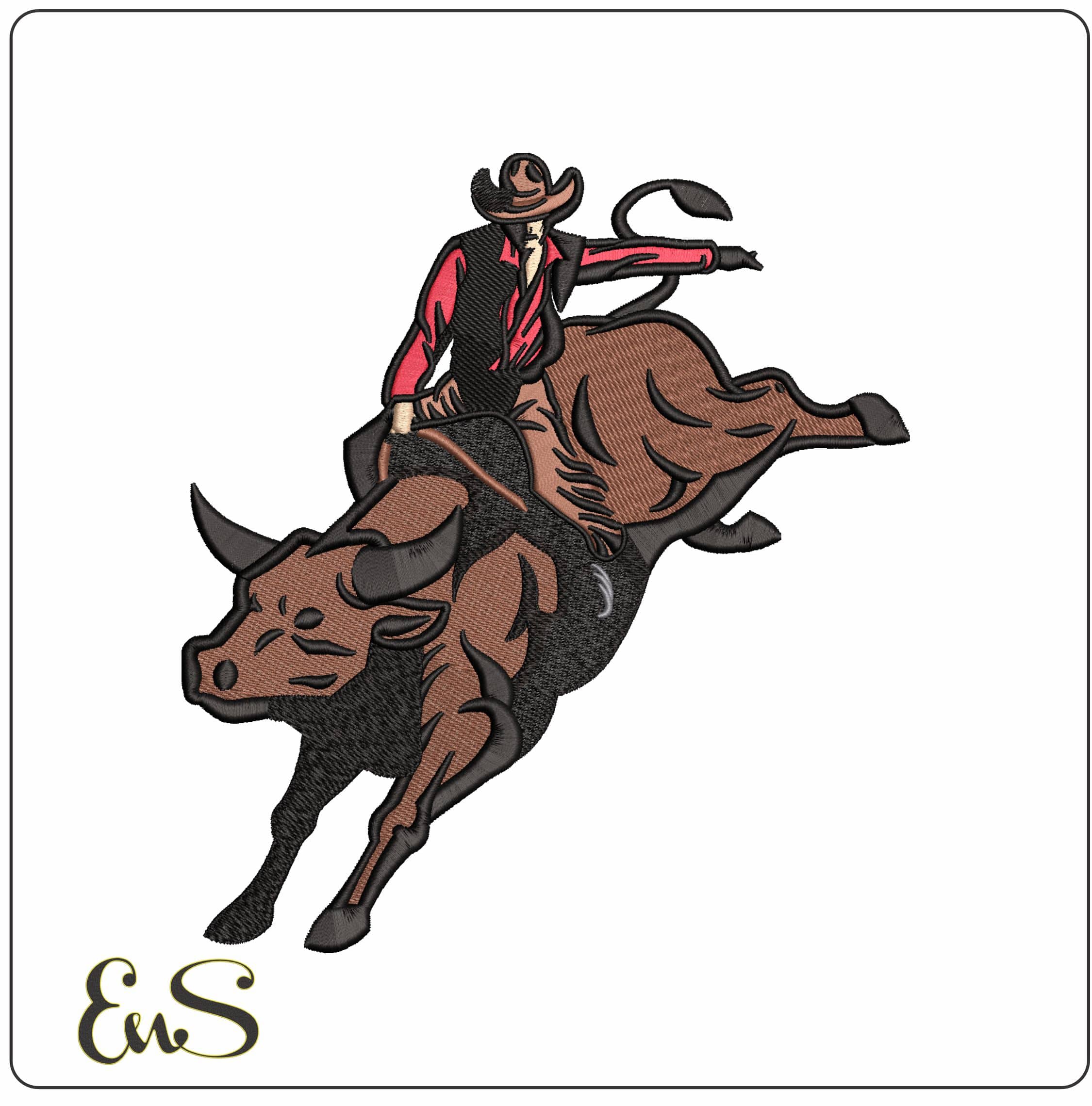 Bull Riding Cowboy - Elegant embroidery design file - instant download