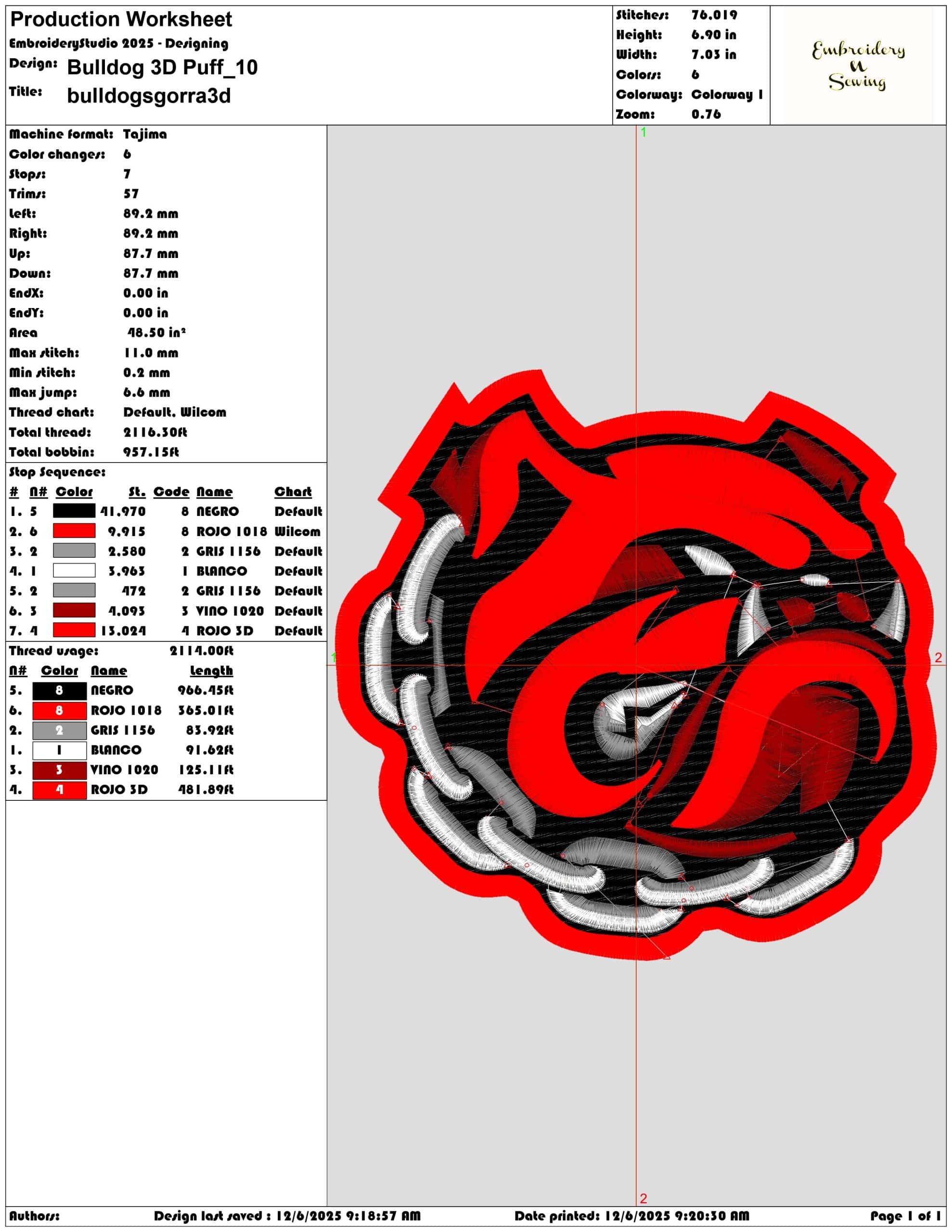 Bulldog 3D Puff - Elegant embroidery design file - instant download — view 3