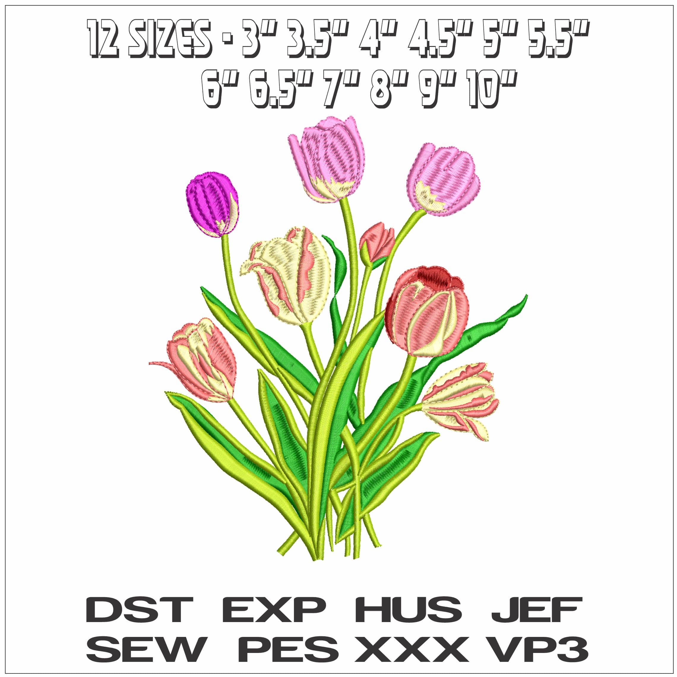 Bunch of Tulips - Elegant embroidery design file - instant download — view 2