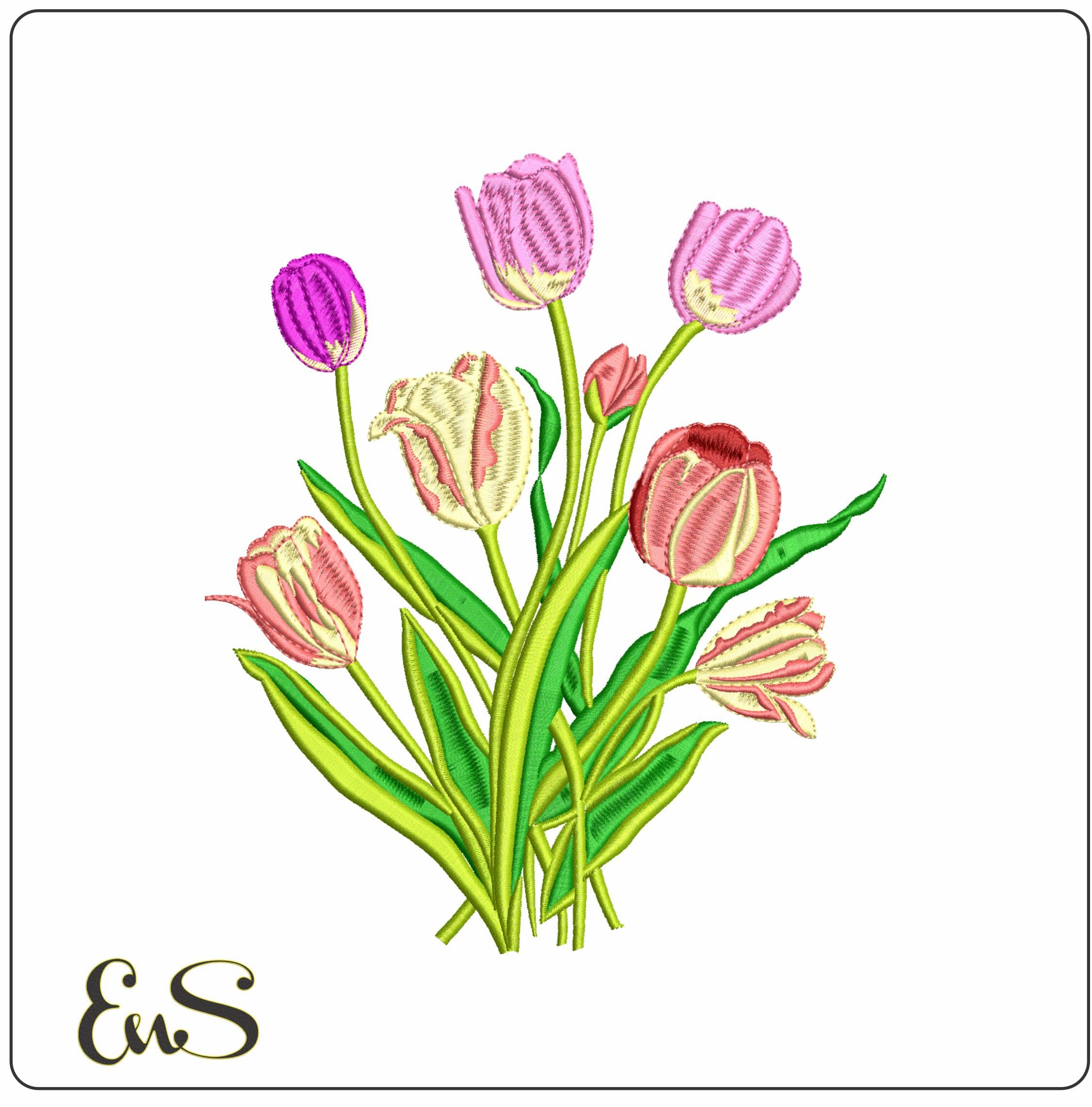 Bunch of Tulips - Elegant embroidery design file - instant download