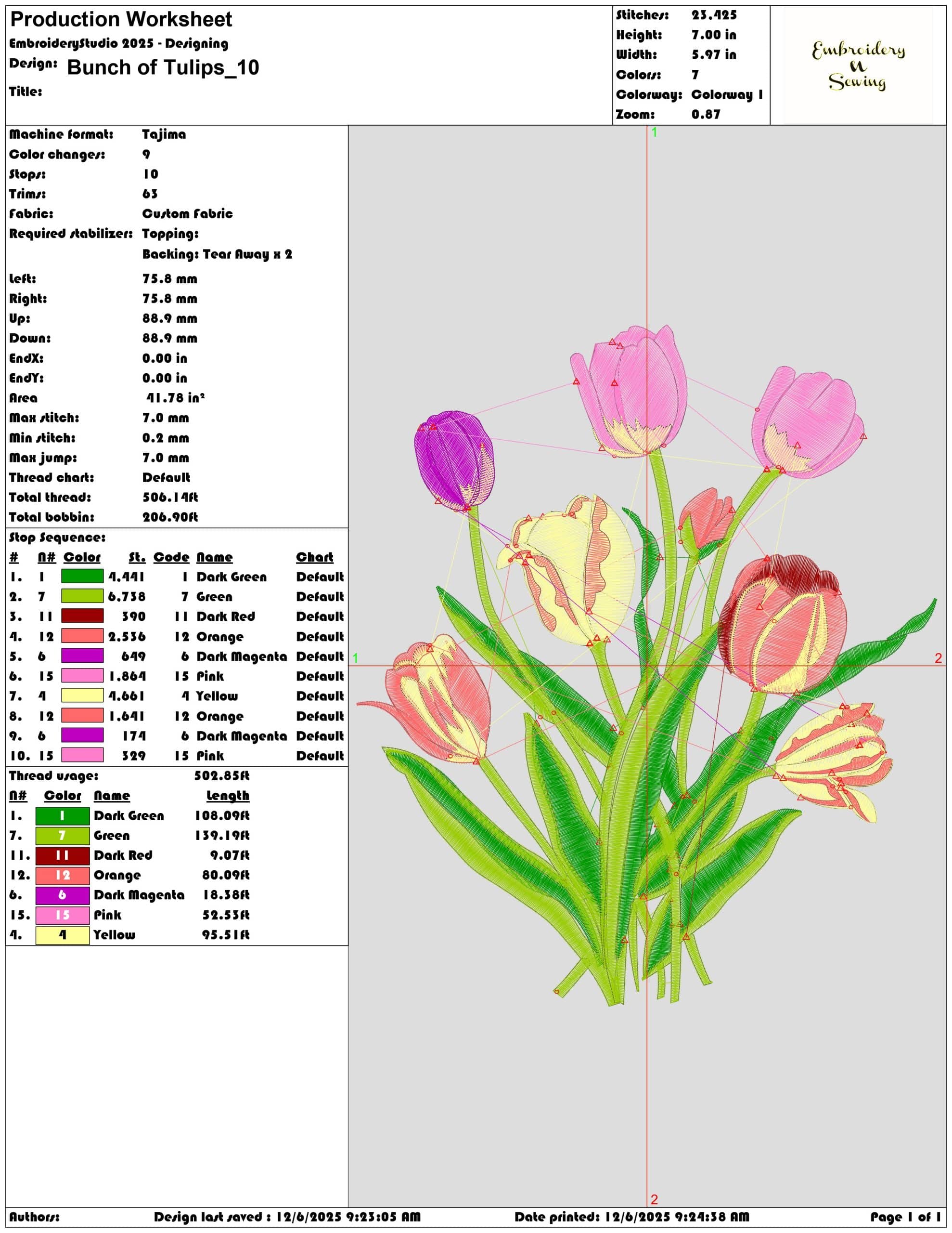 Bunch of Tulips - Elegant embroidery design file - instant download — view 3