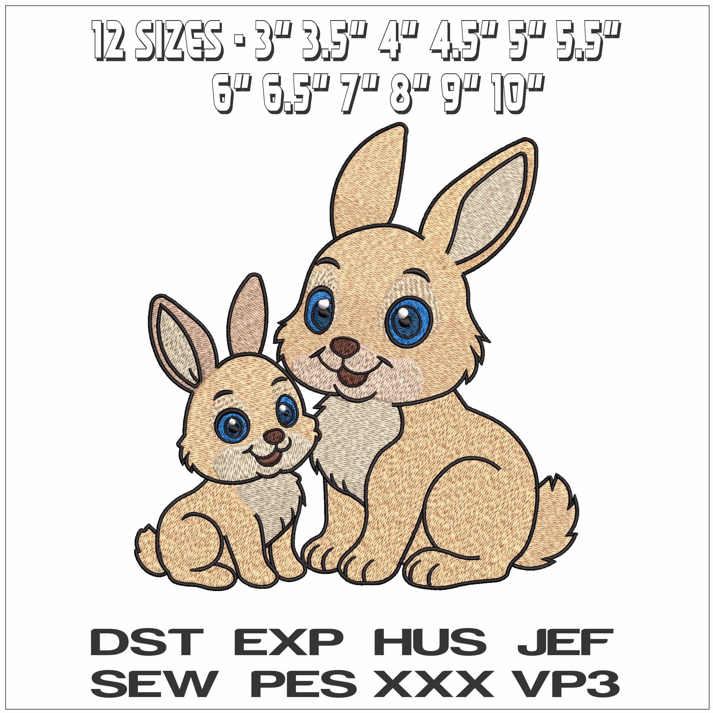 Bunny and Baby Cartoon - Elegant embroidery design file - instant download — view 2