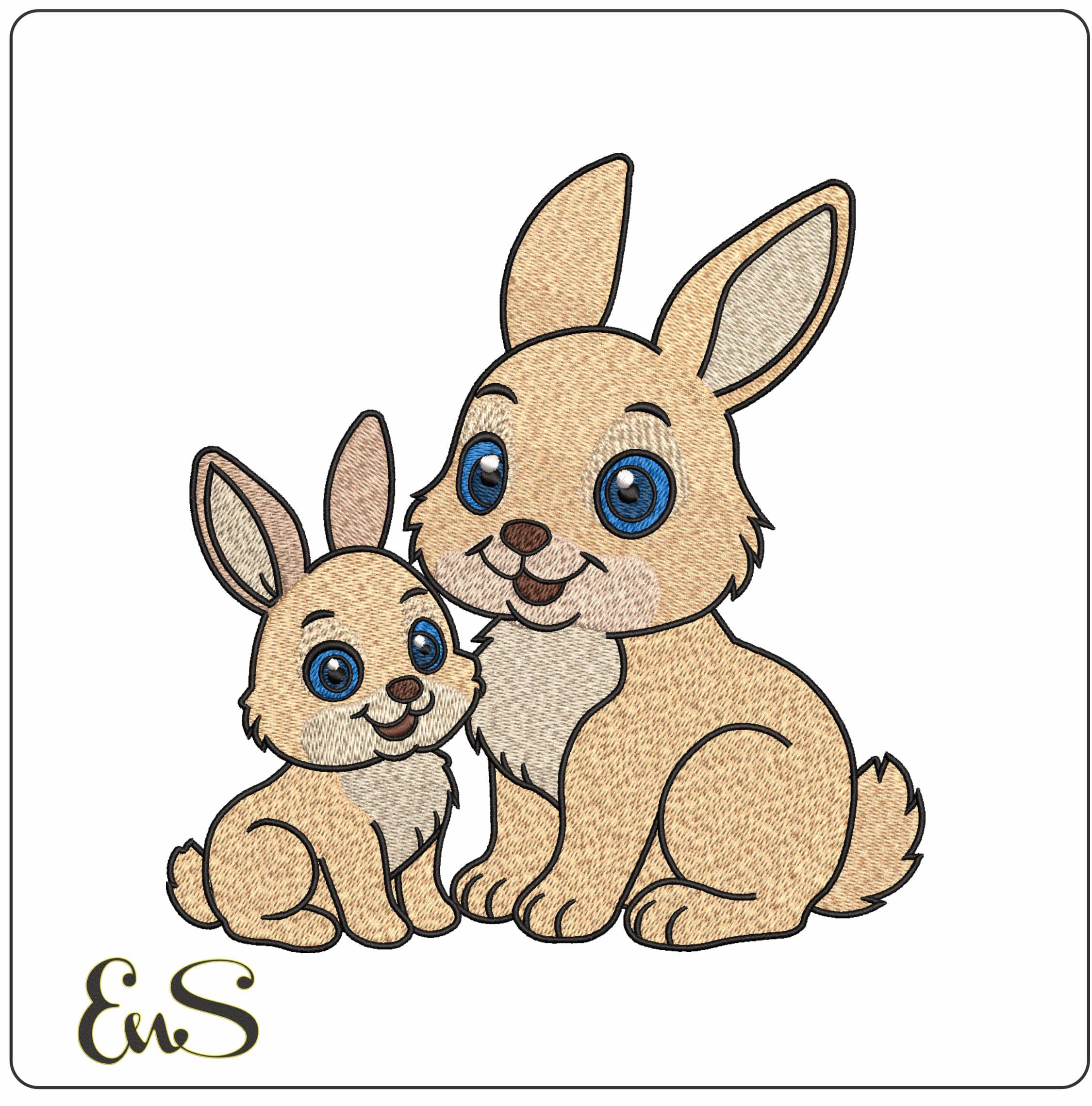 Bunny and Baby Cartoon - Elegant embroidery design file - instant download