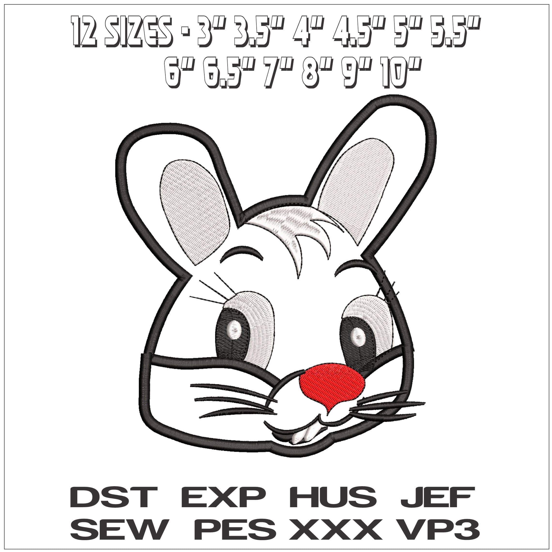 Bunny Face Applique - Elegant embroidery design file - instant download — view 2