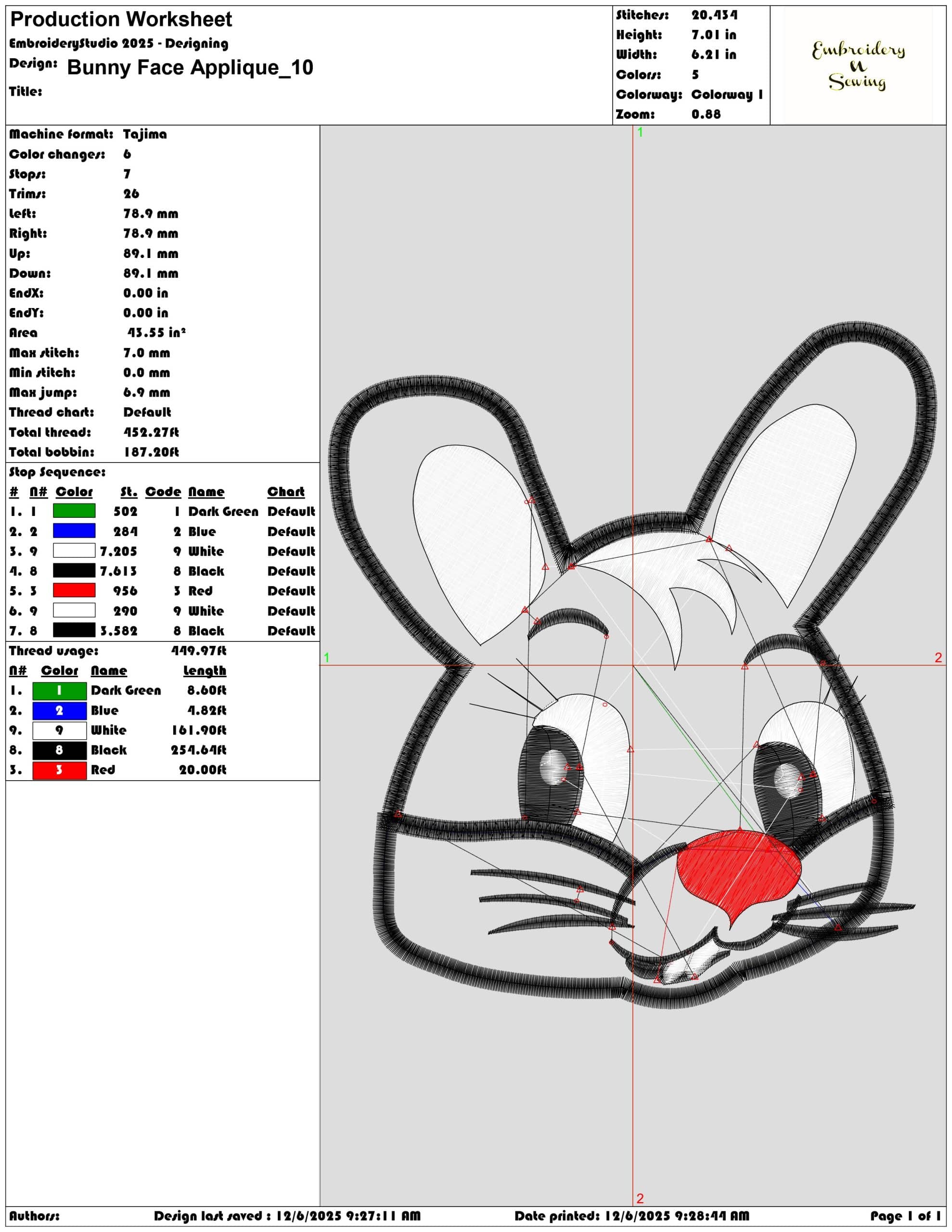 Bunny Face Applique - Elegant embroidery design file - instant download — view 3