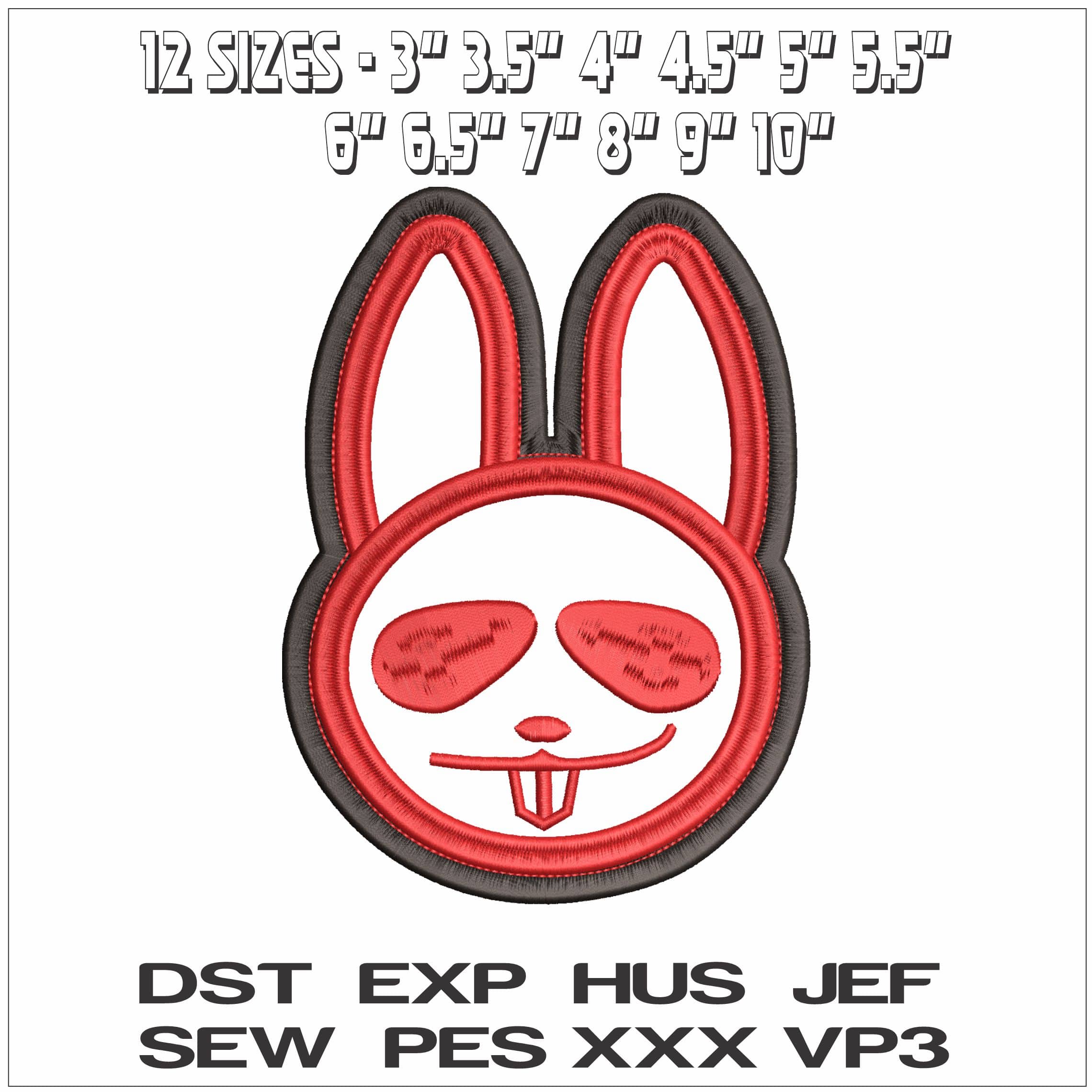 Bunny Red on Black - Elegant embroidery design file - instant download — view 2