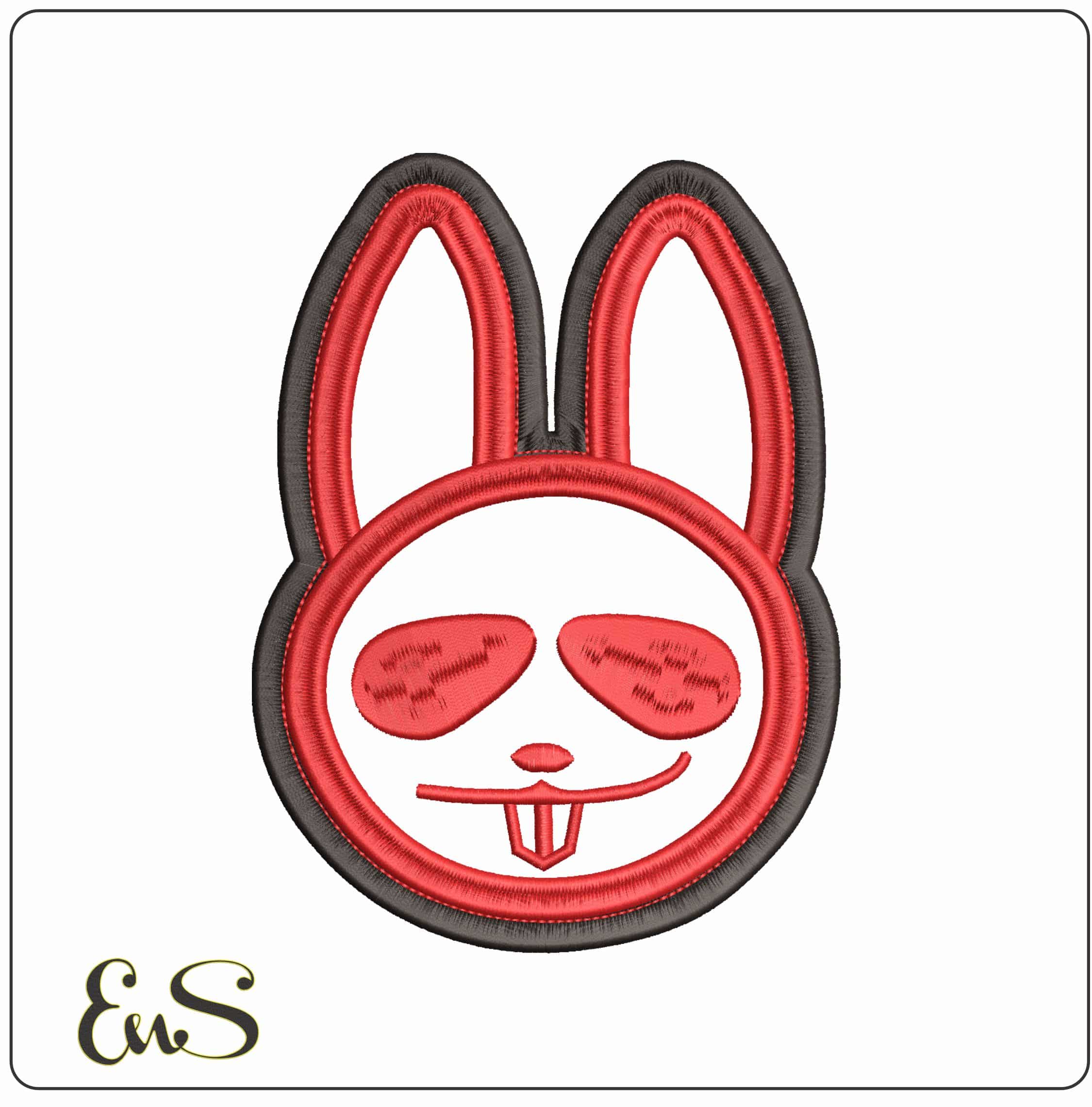 Bunny Red on Black - Elegant embroidery design file - instant download