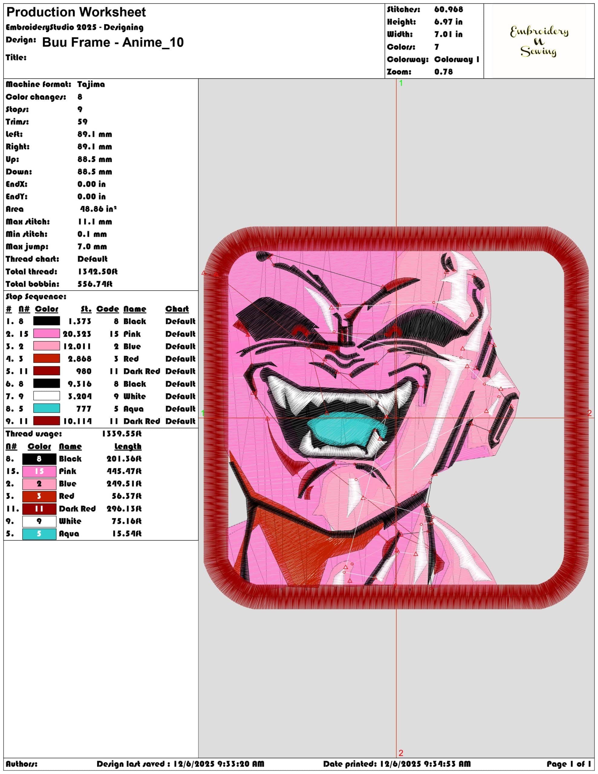 Buu Frame Anime- Elegant embroidery design file - instant download — view 3