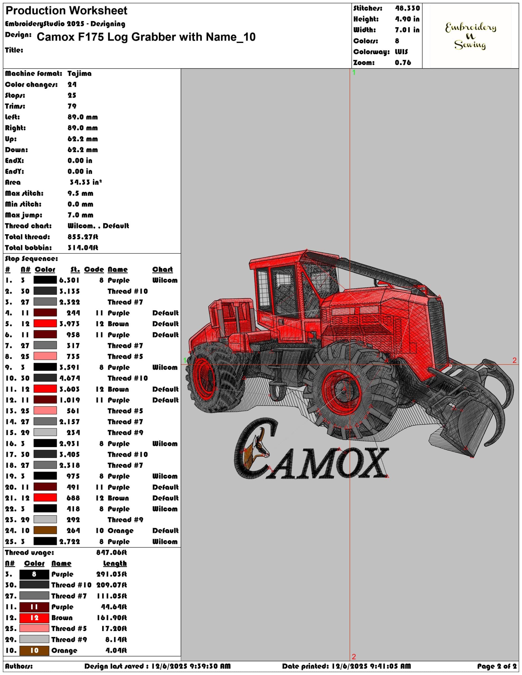 Camox F175 Log Grabber with Name- Elegant embroidery design file - instant download — view 3