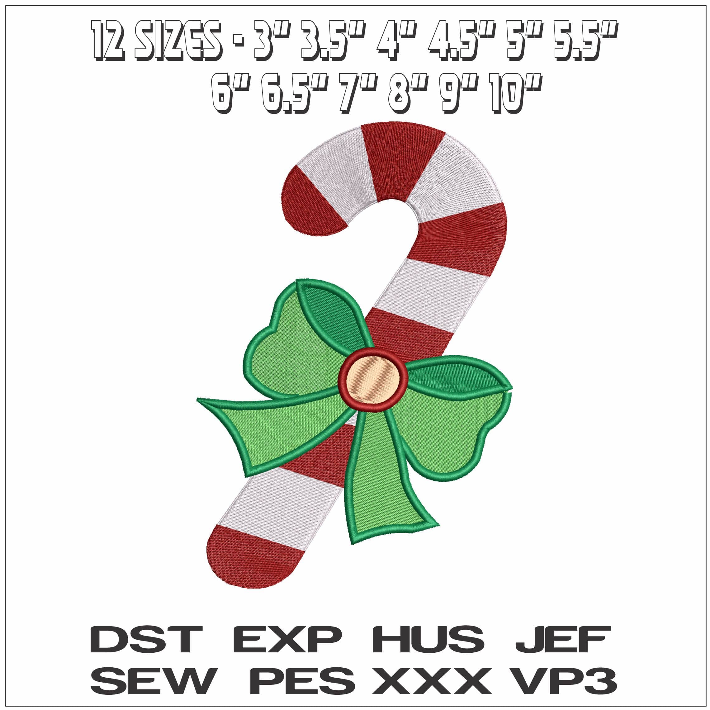 Candy Cane Christmas Bow- Elegant embroidery design file - instant download — view 2