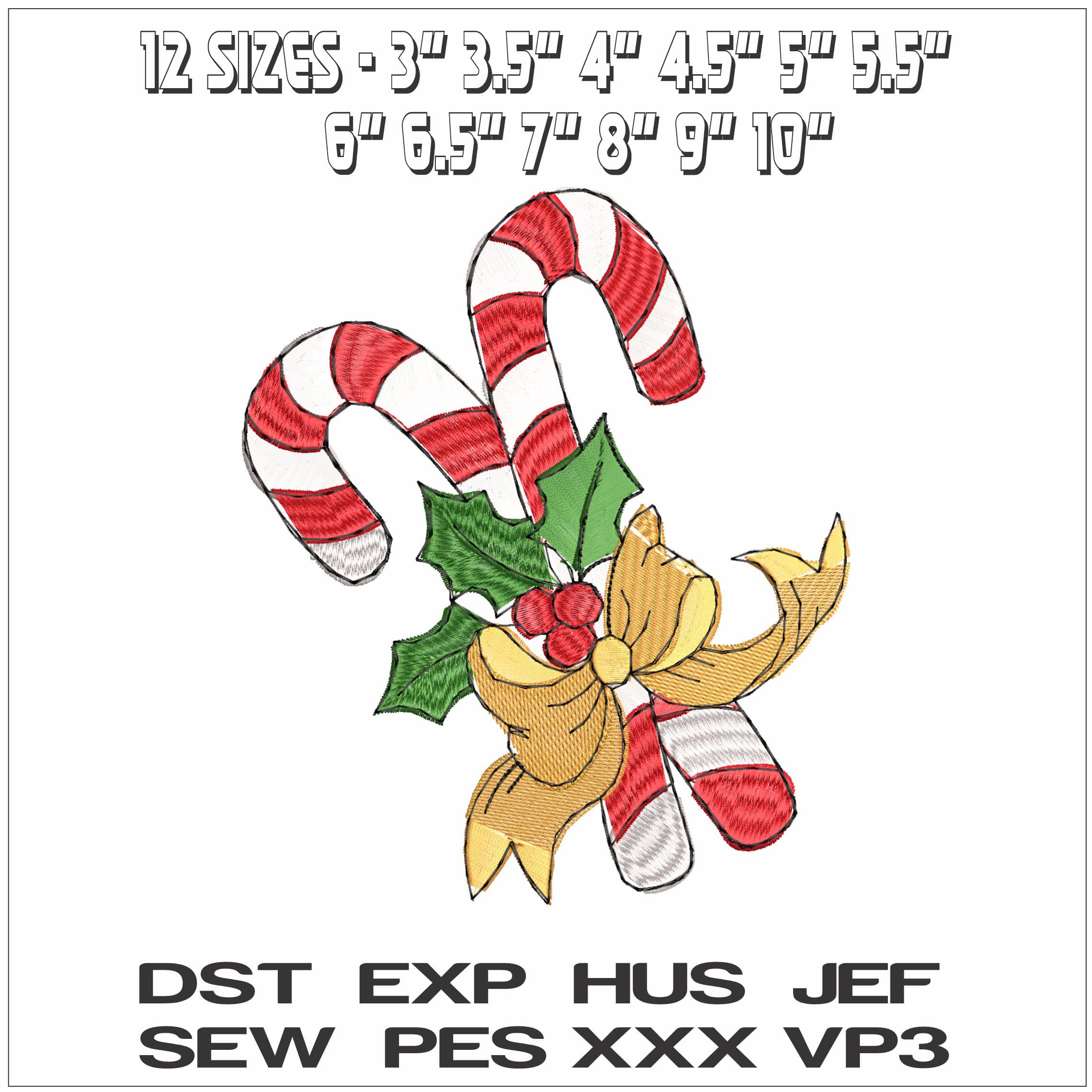 Candy Canes with Bows- Elegant embroidery design file - instant download — view 2