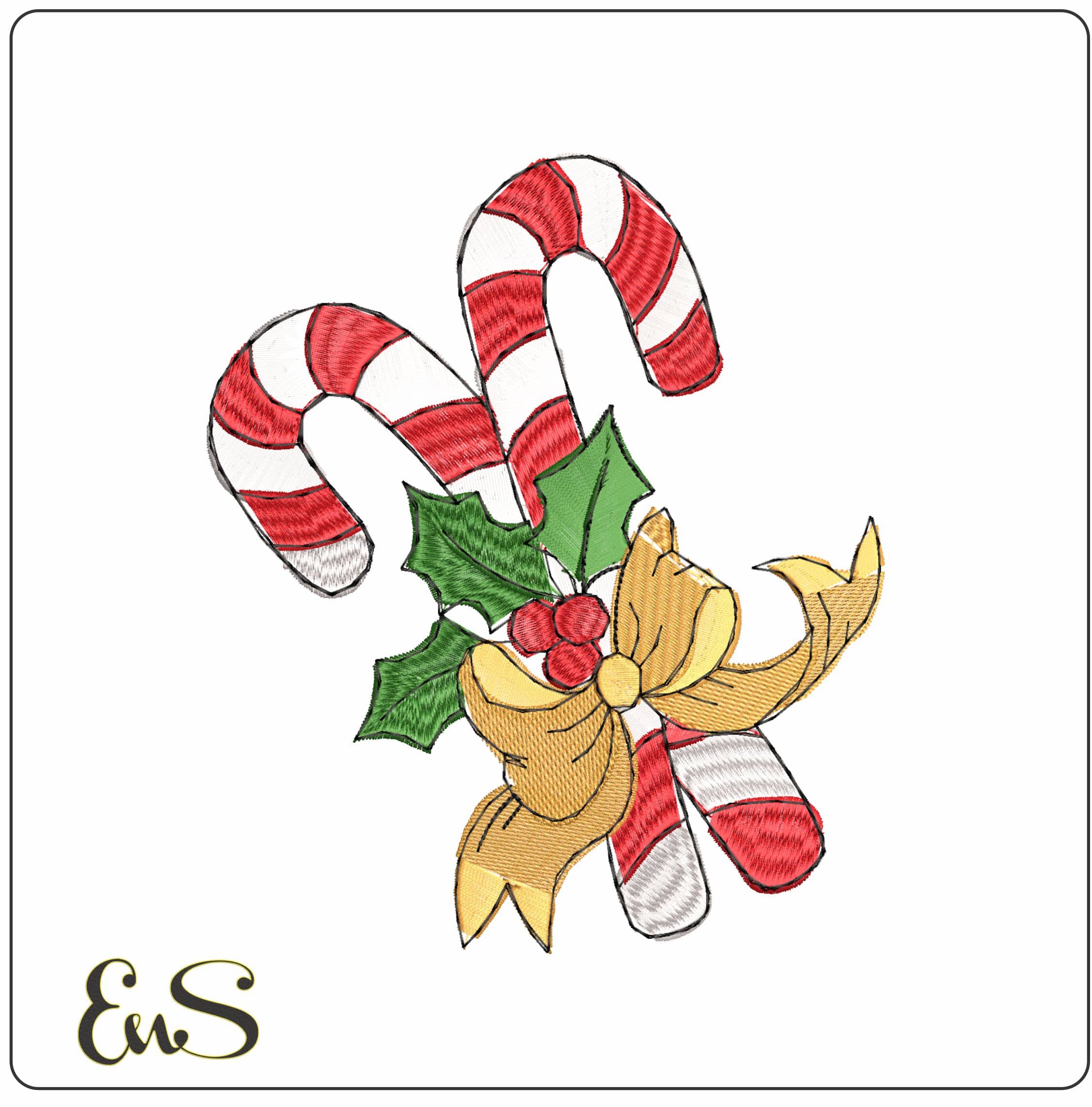 Candy Canes with Bows- Elegant embroidery design file - instant download