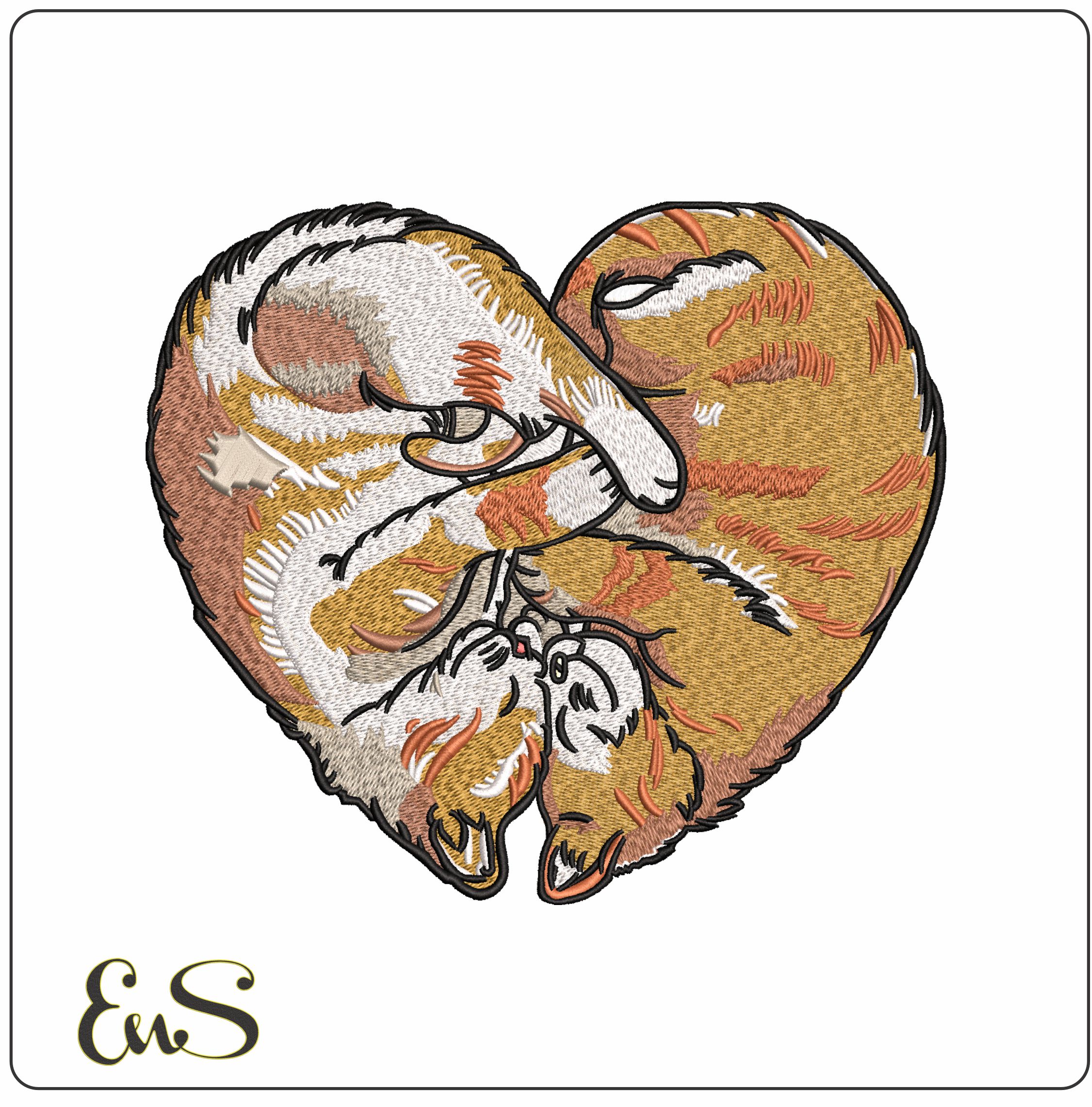 Cat Love Heart- Elegant embroidery design file - instant download