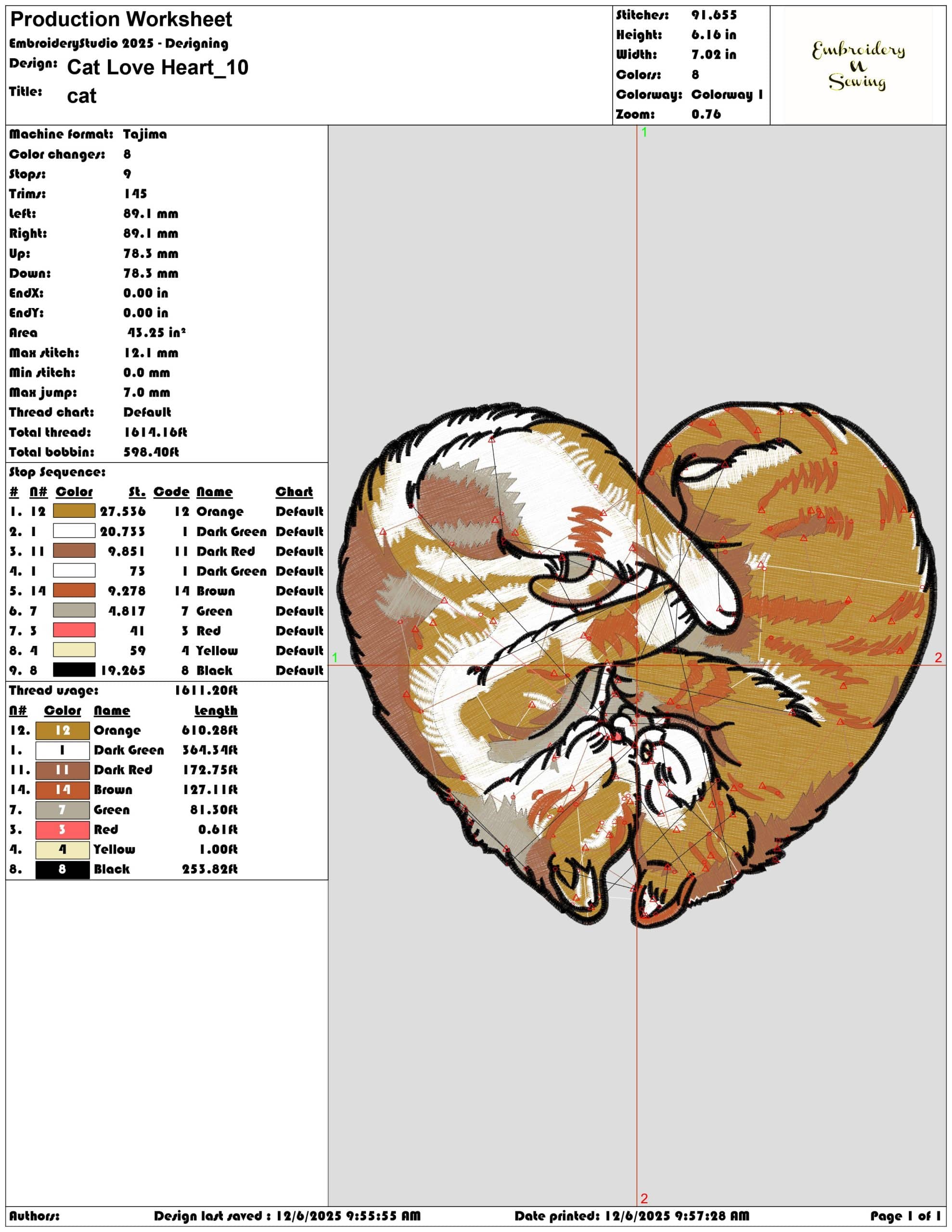Cat Love Heart- Elegant embroidery design file - instant download — view 3