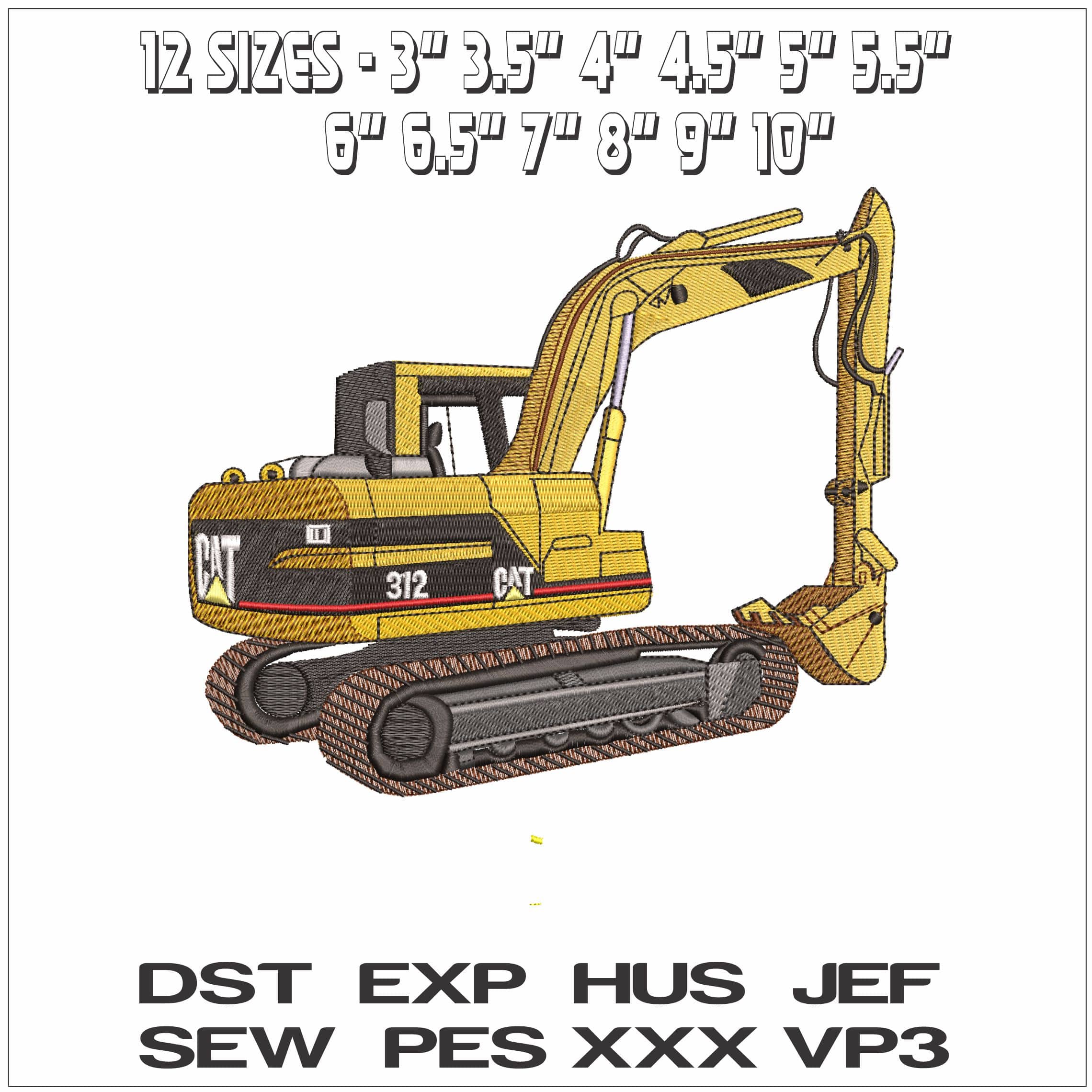 Catapillar 312 Excavator with tracks- Elegant embroidery design file - instant download — view 2