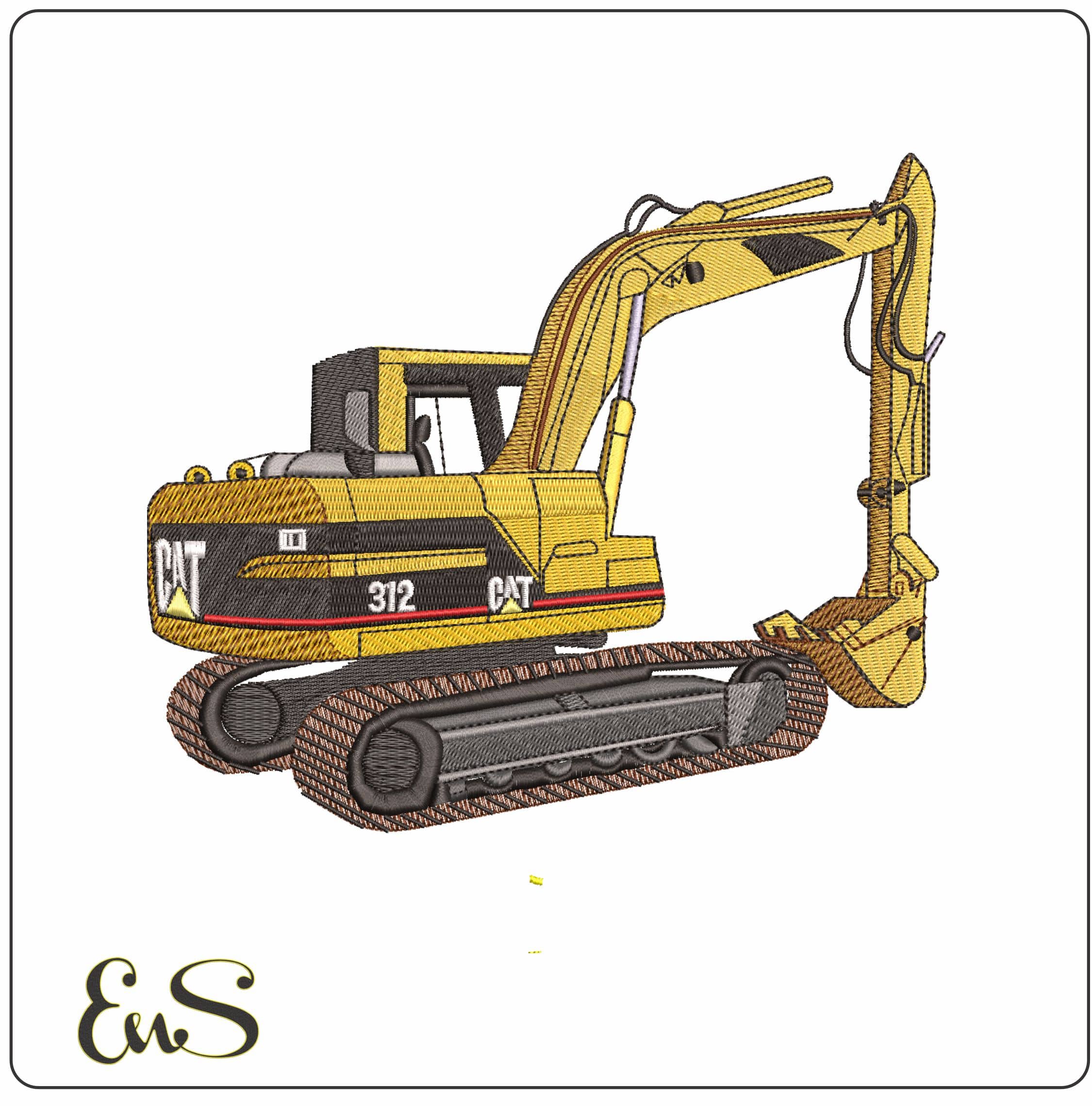 Catapillar 312 Excavator with tracks- Elegant embroidery design file - instant download