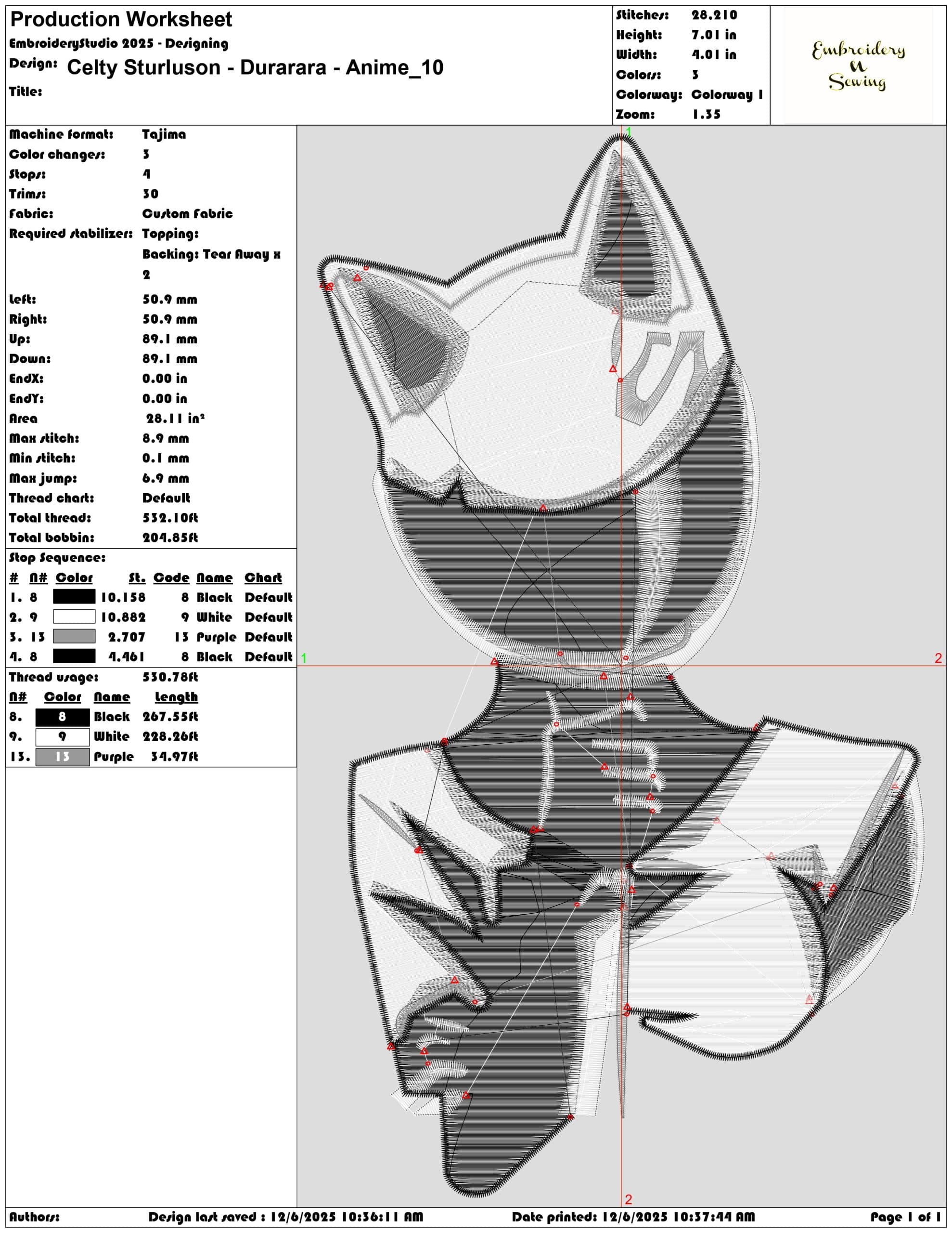 Celty Sturluson Durarara Anime- Elegant embroidery design file - instant download — view 3