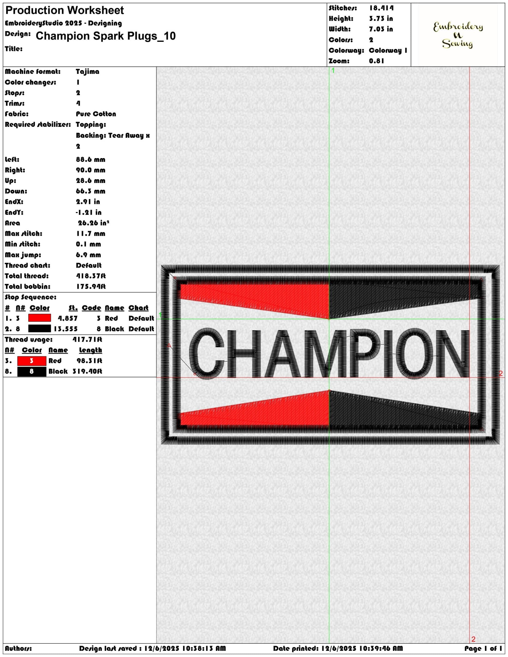Champion Spark Plugs- Elegant embroidery design file - instant download — view 3