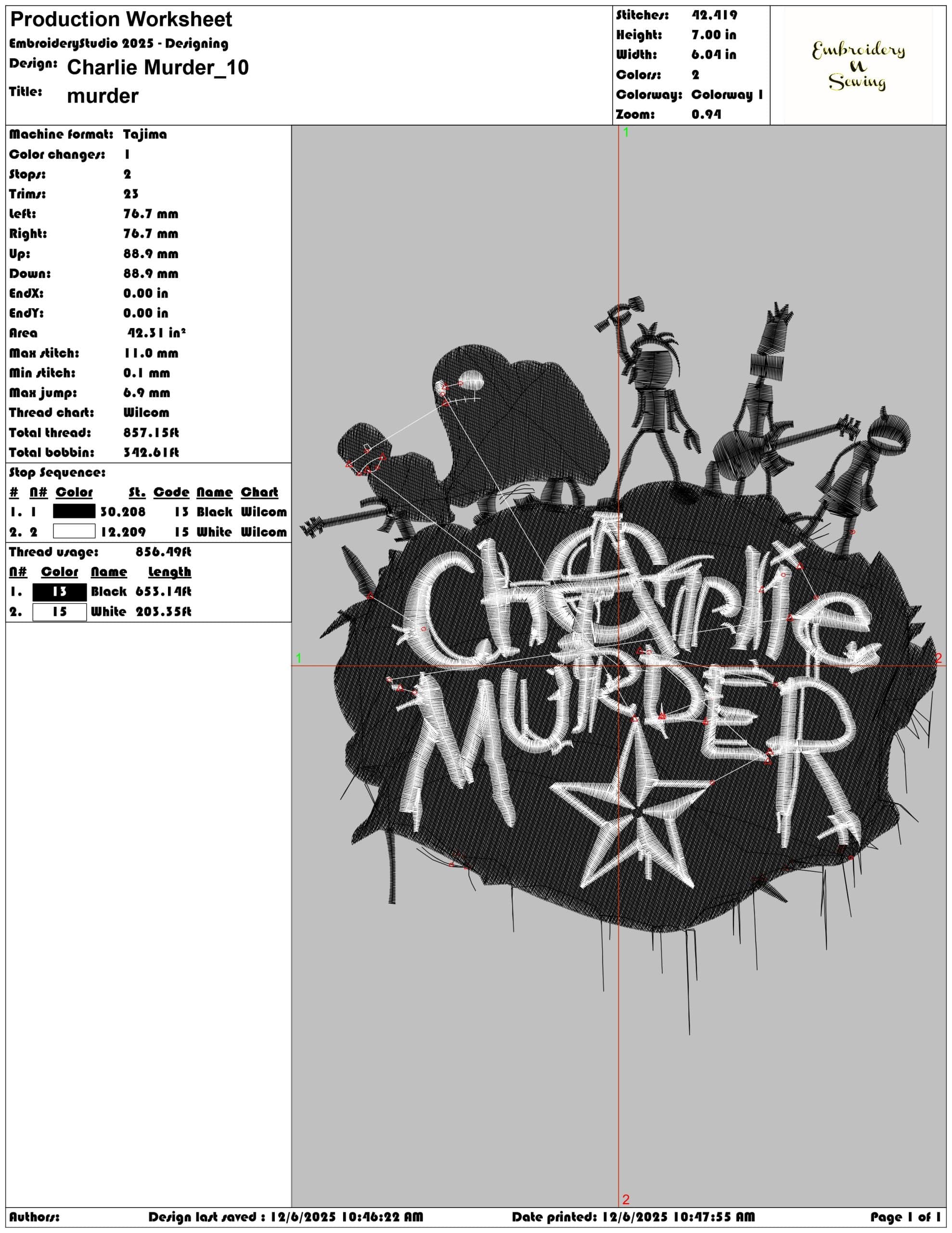 Charlie Murder- Elegant embroidery design file - instant download — view 3