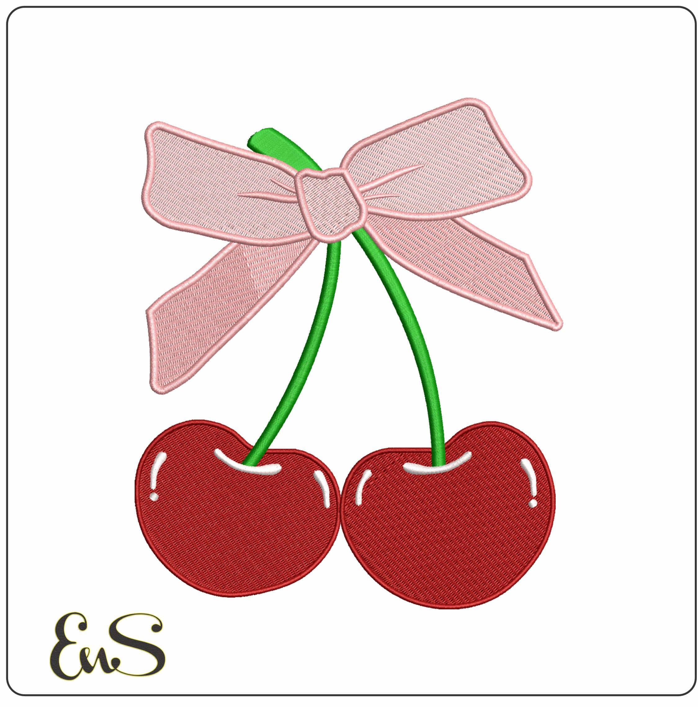 Cherries with a Bow- Elegant embroidery design file - instant download