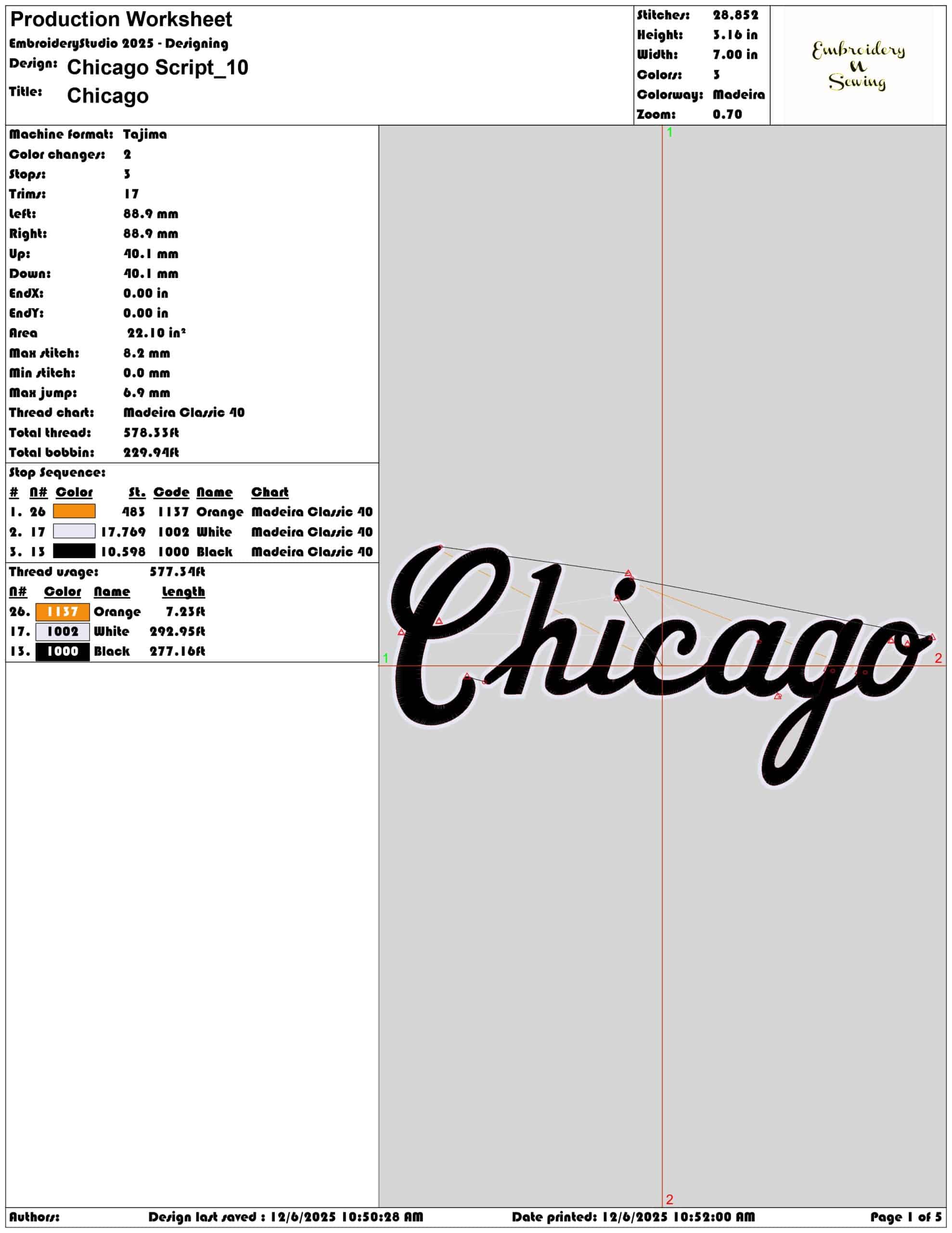 Chicago Script- Elegant embroidery design file - instant download — view 3