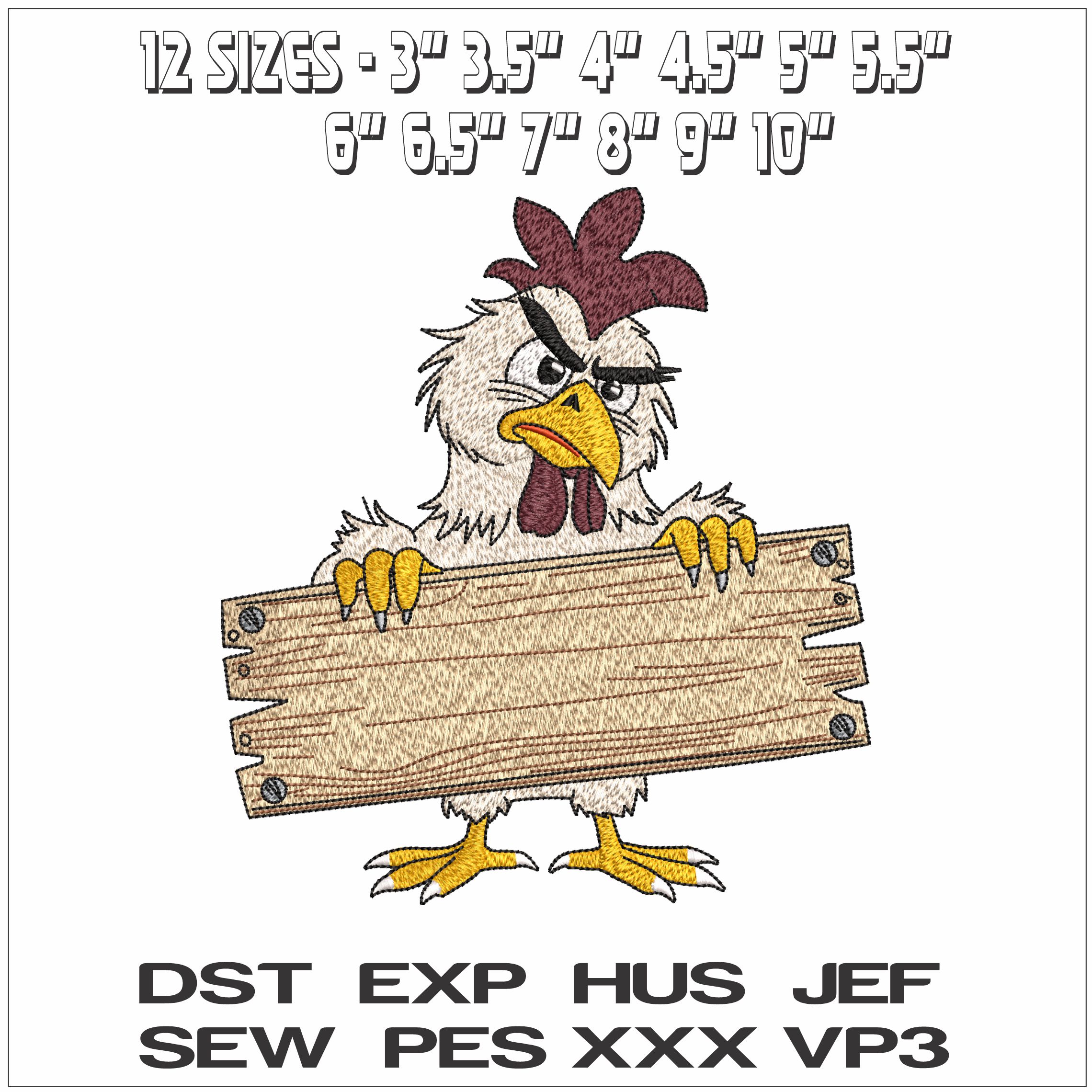 Chicken With Board for Name- Elegant embroidery design file - instant download — view 2