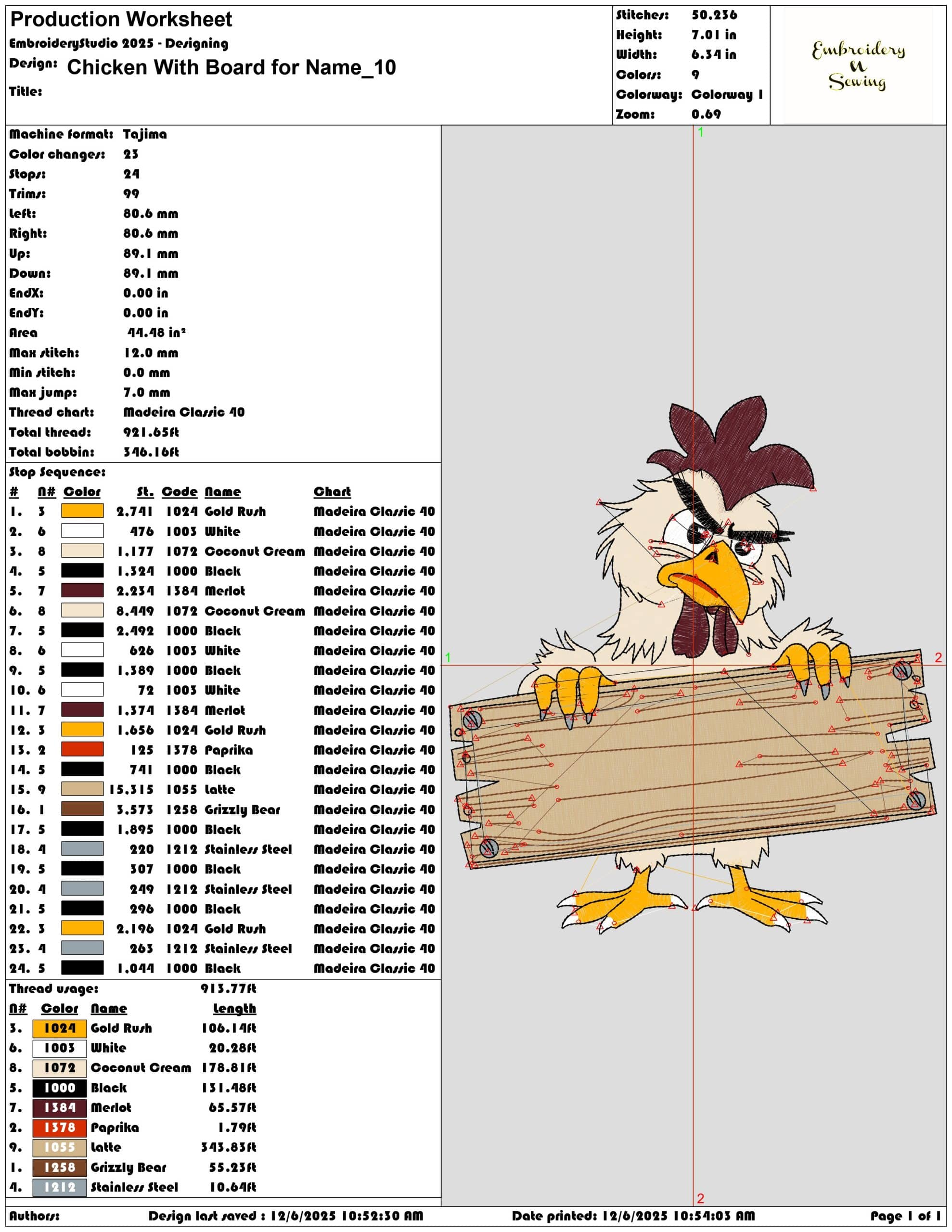 Chicken With Board for Name- Elegant embroidery design file - instant download — view 3