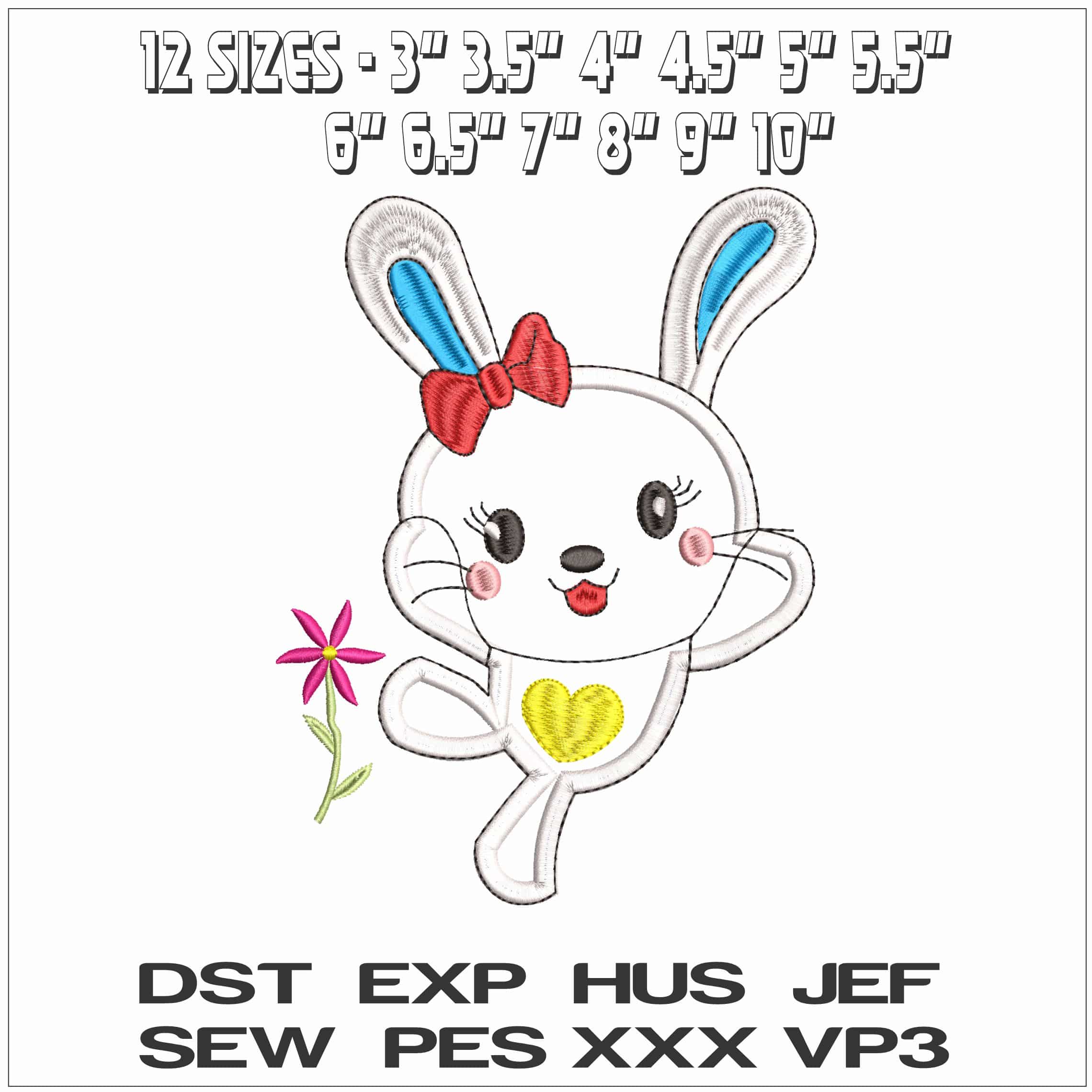 Children Bunny Dancing Applique - Elegant embroidery design file - instant download — view 2