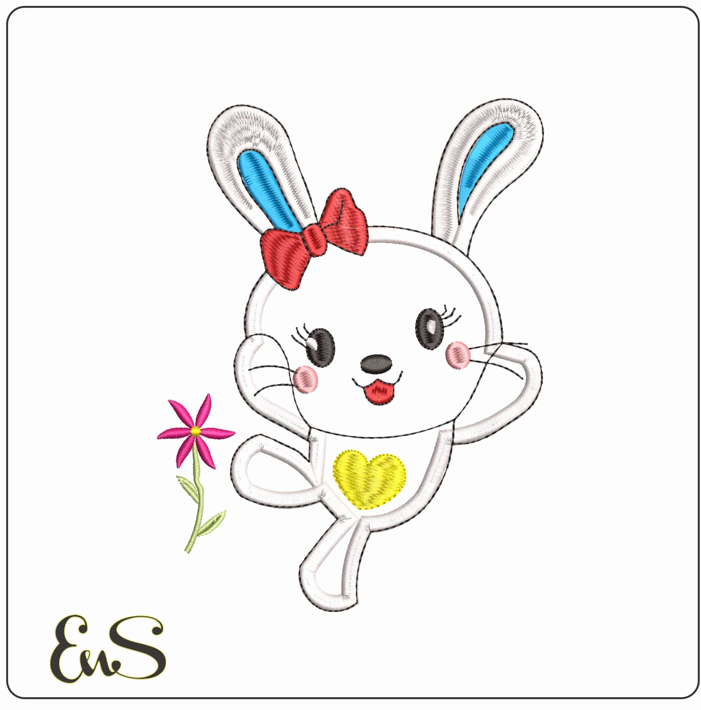 Children Bunny Dancing Applique - Elegant embroidery design file - instant download