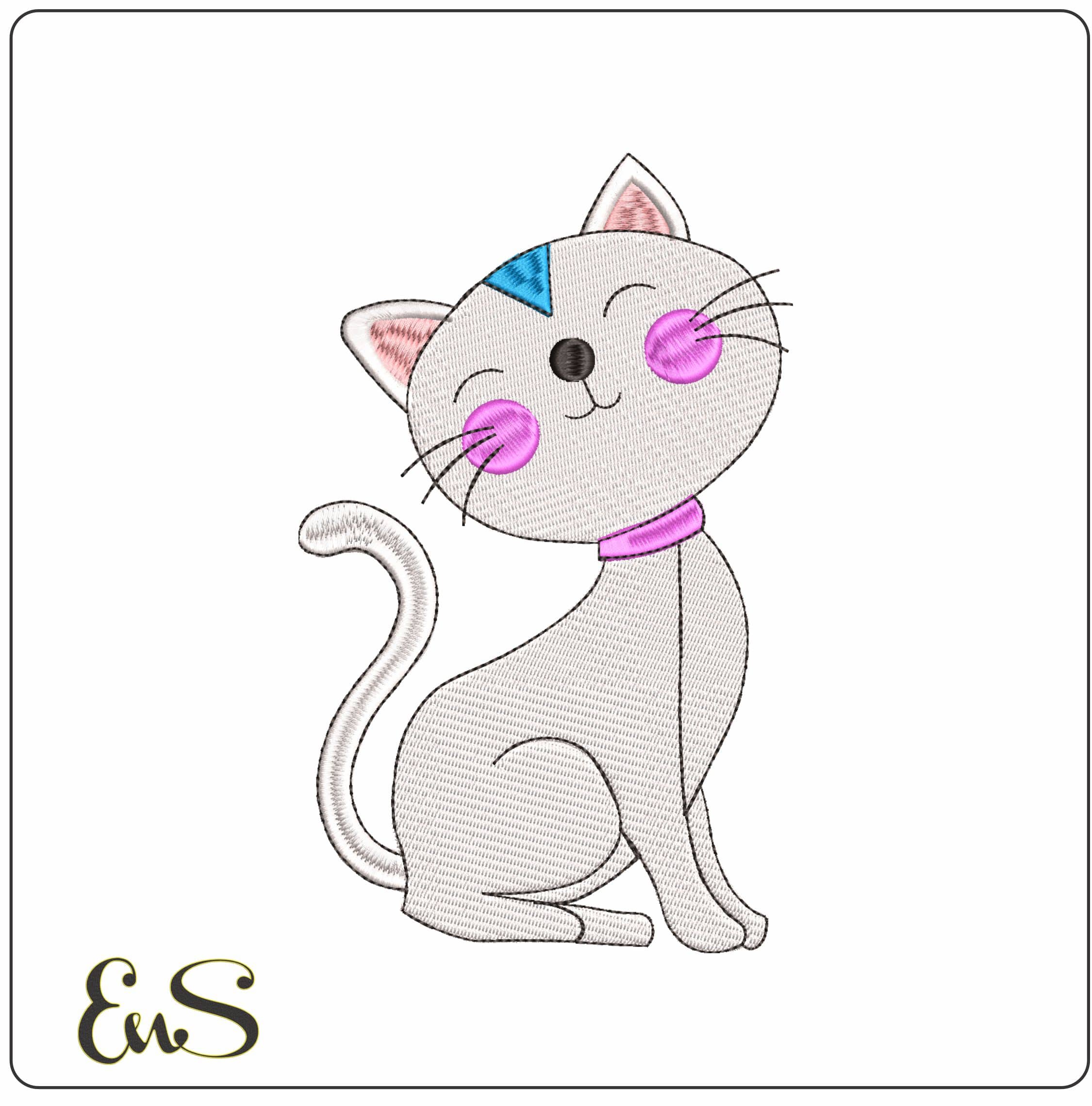 Children Content Cat - Elegant embroidery design file - instant download