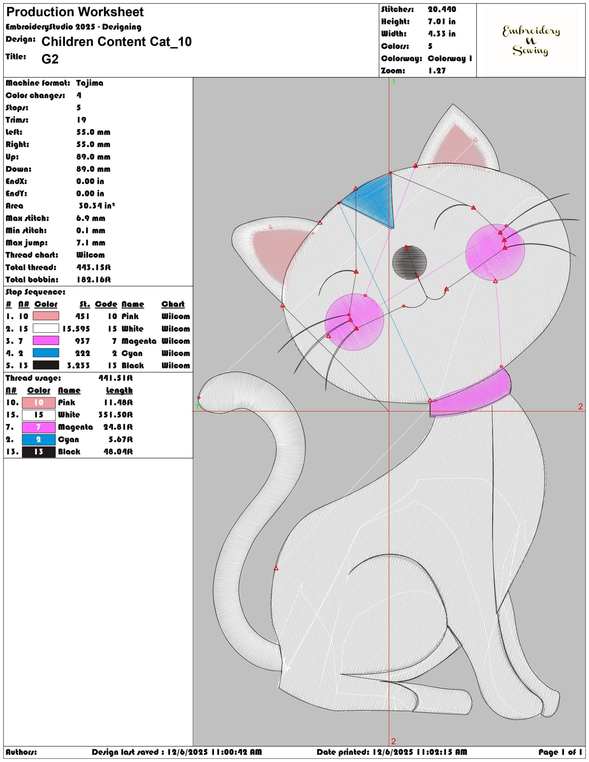 Children Content Cat - Elegant embroidery design file - instant download — view 3