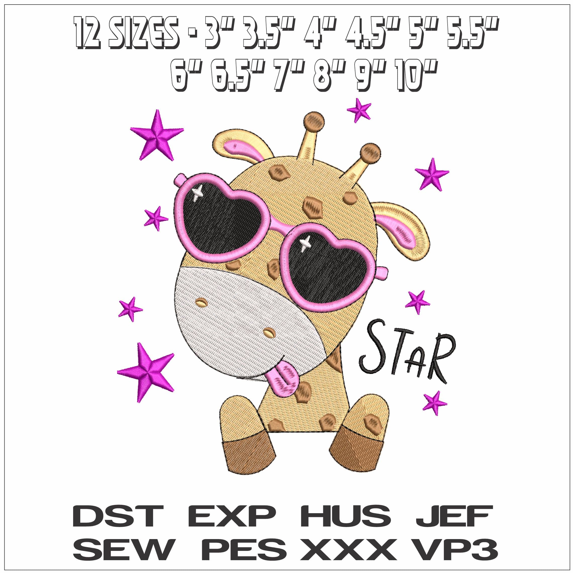 Children Giraffe Rockstar - Elegant embroidery design file - instant download — view 2
